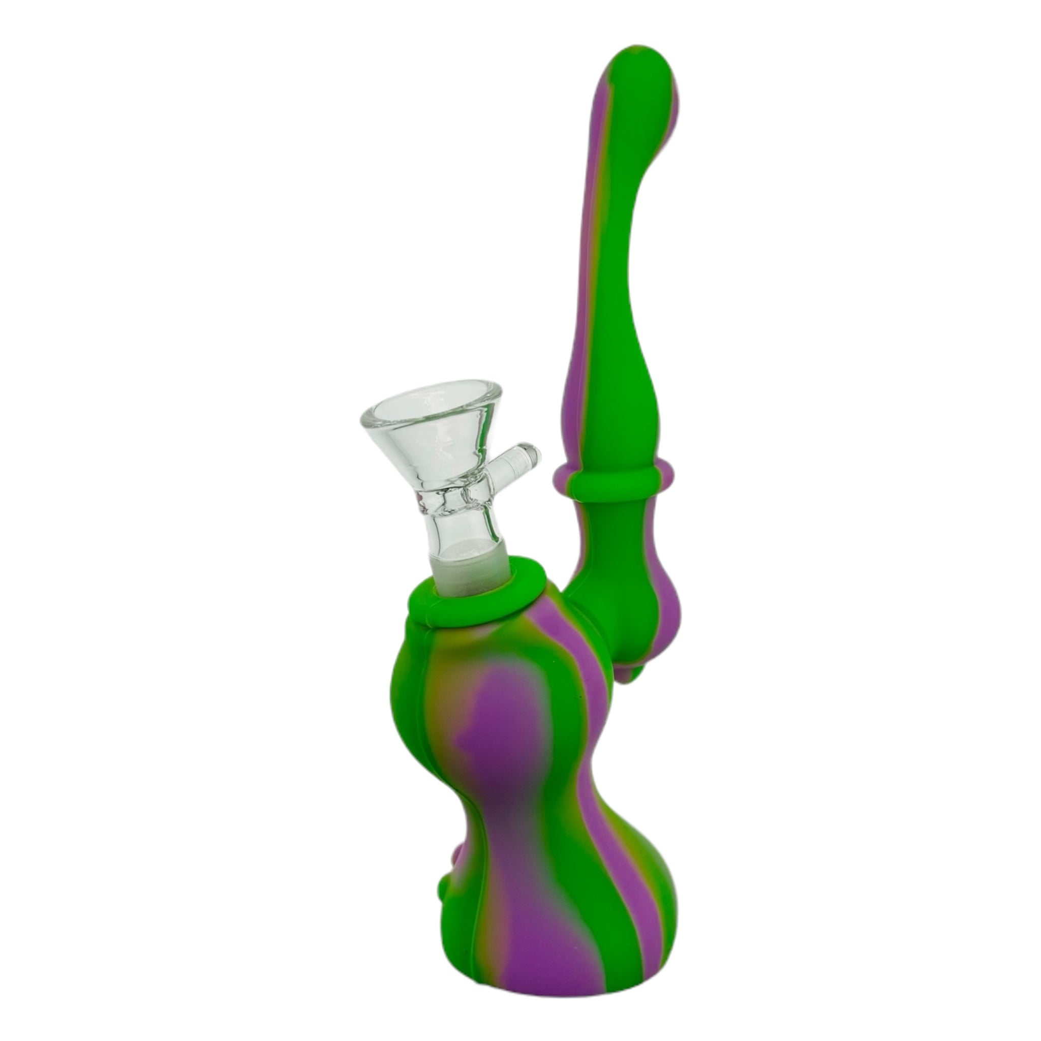 Purple And Green Stand Up Silicone Rubber Bubbler Bong