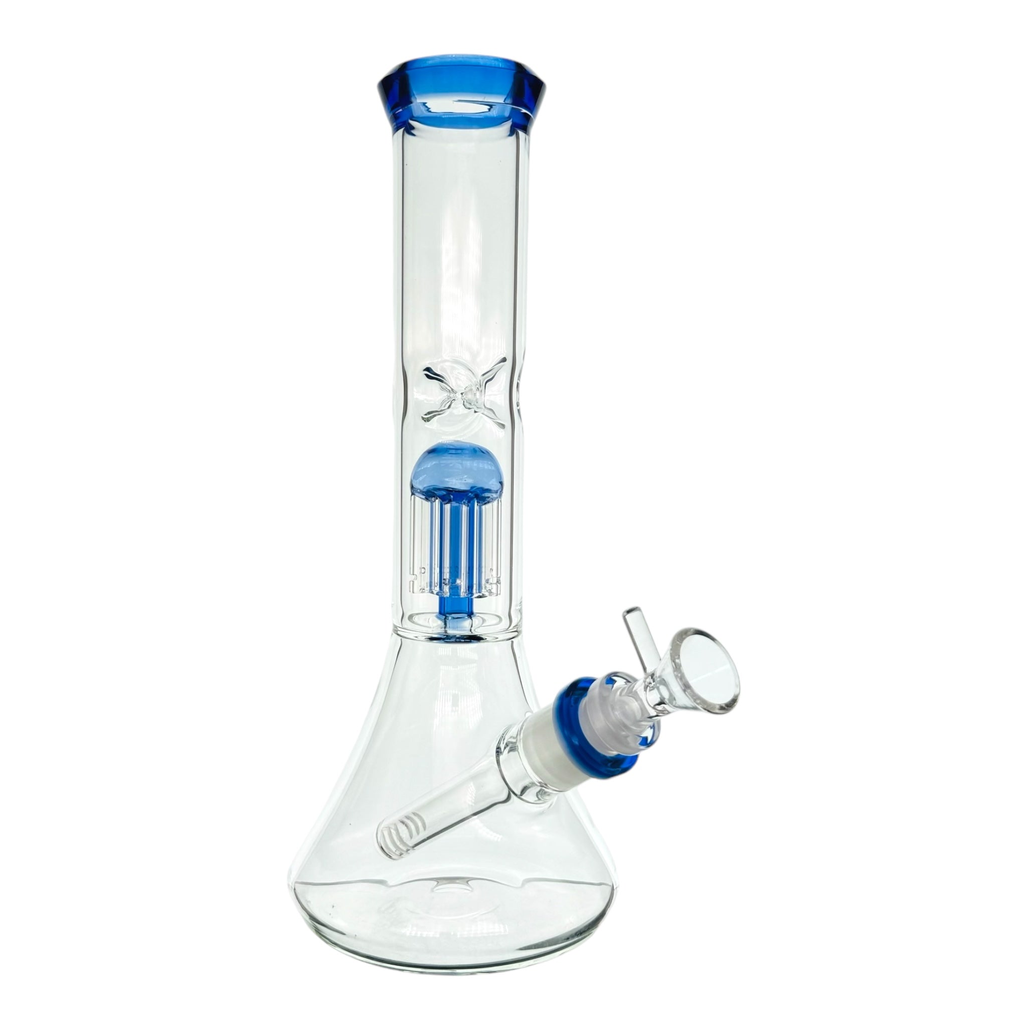 Clear Beaker Bong With Blue Tree Perc And Mouthpiece