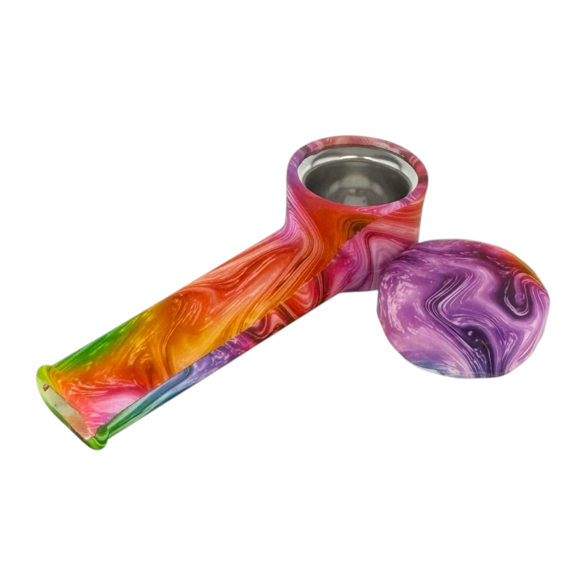 Small Tie Dye Silicone Hand Pipe With Metal Bowl