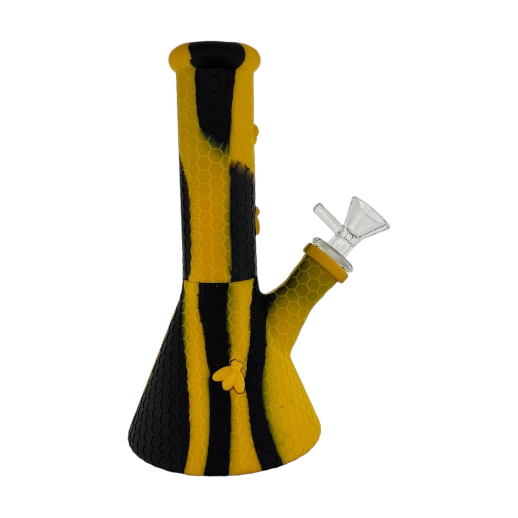 Black And Yellow Camo Silicone Beaker Bong With cute honey Bee