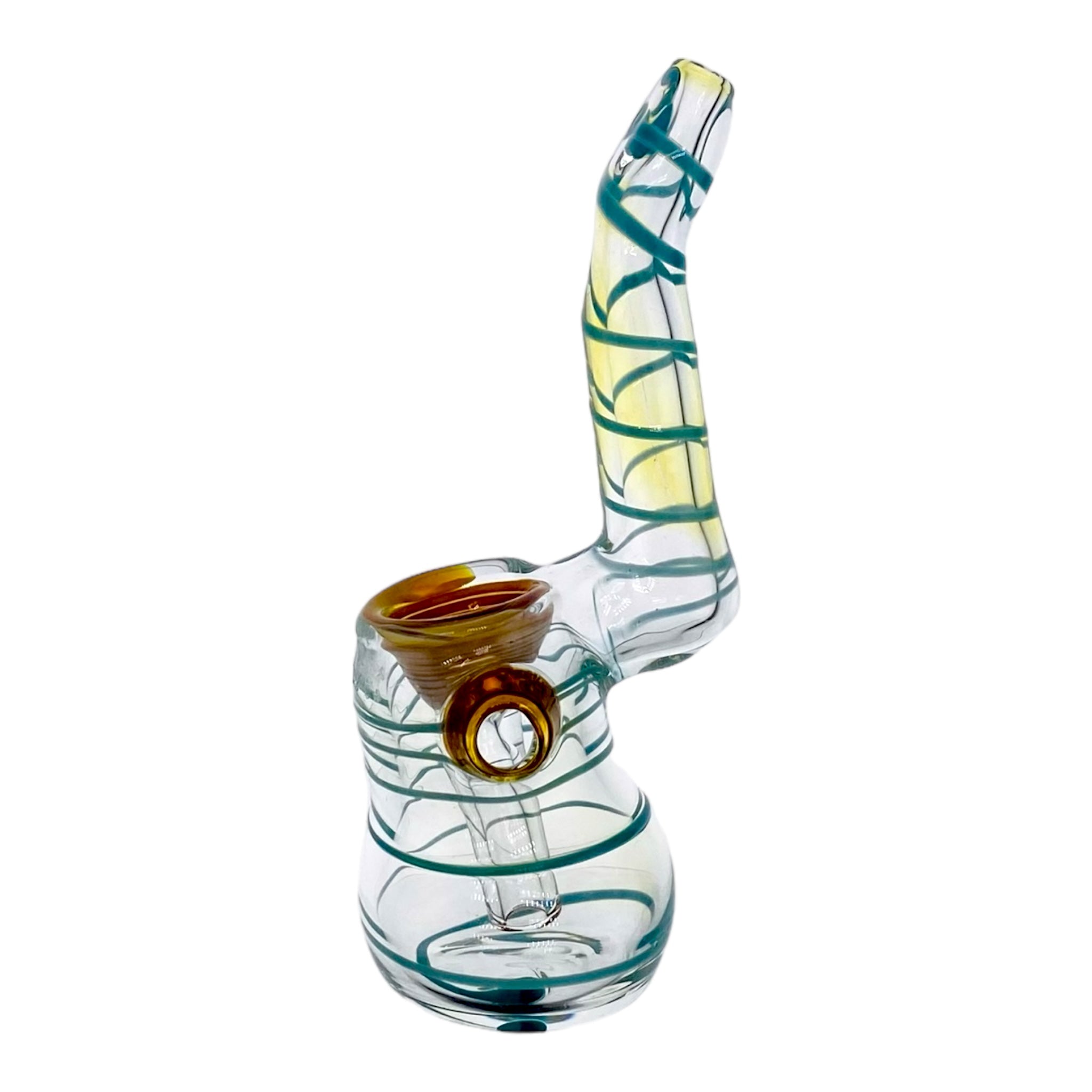 Glass Stand Up Bubbler Bong Teal Linework Color Changing