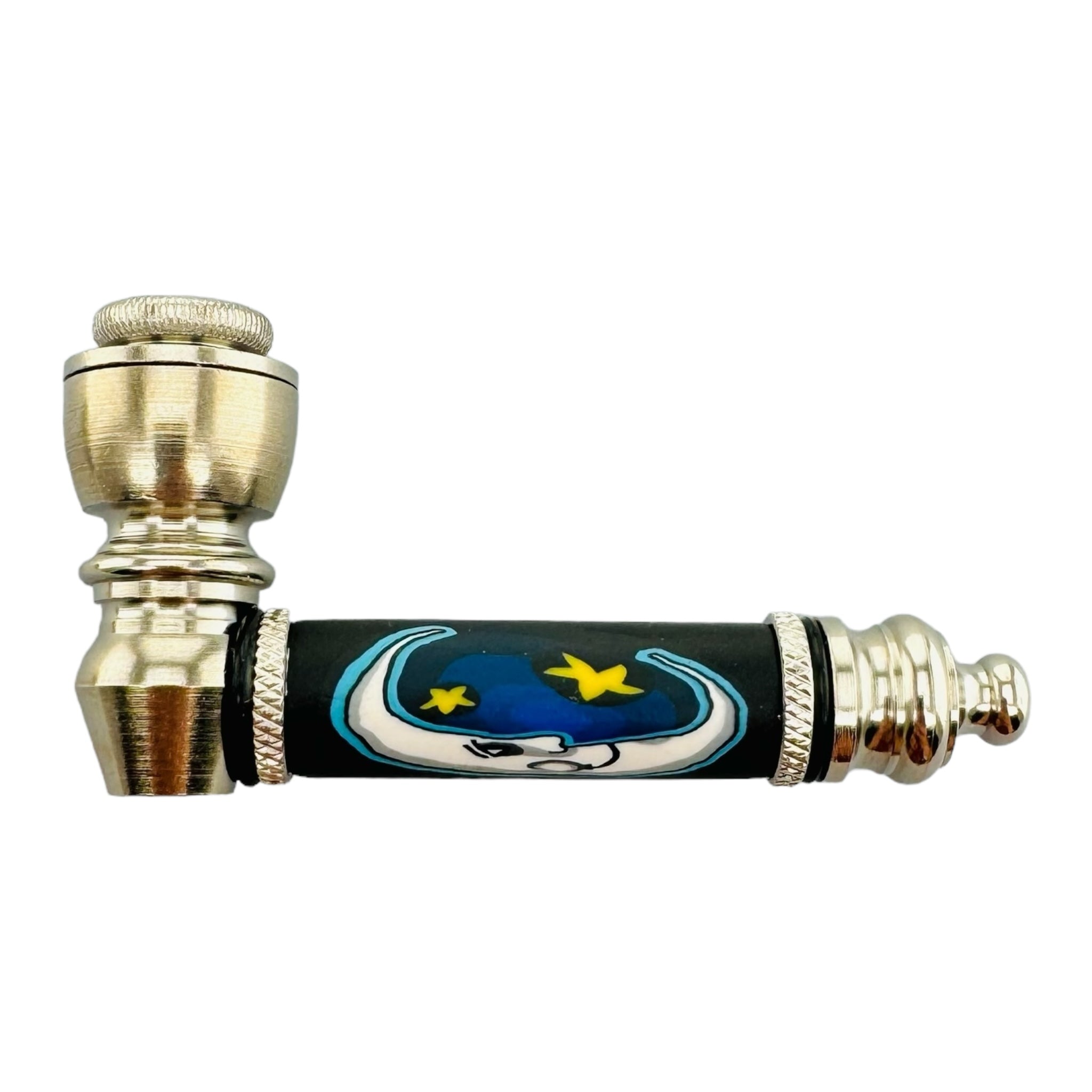 Metal Hand Pipes - Silver Chrome Hand Pipe With Moon And Stars