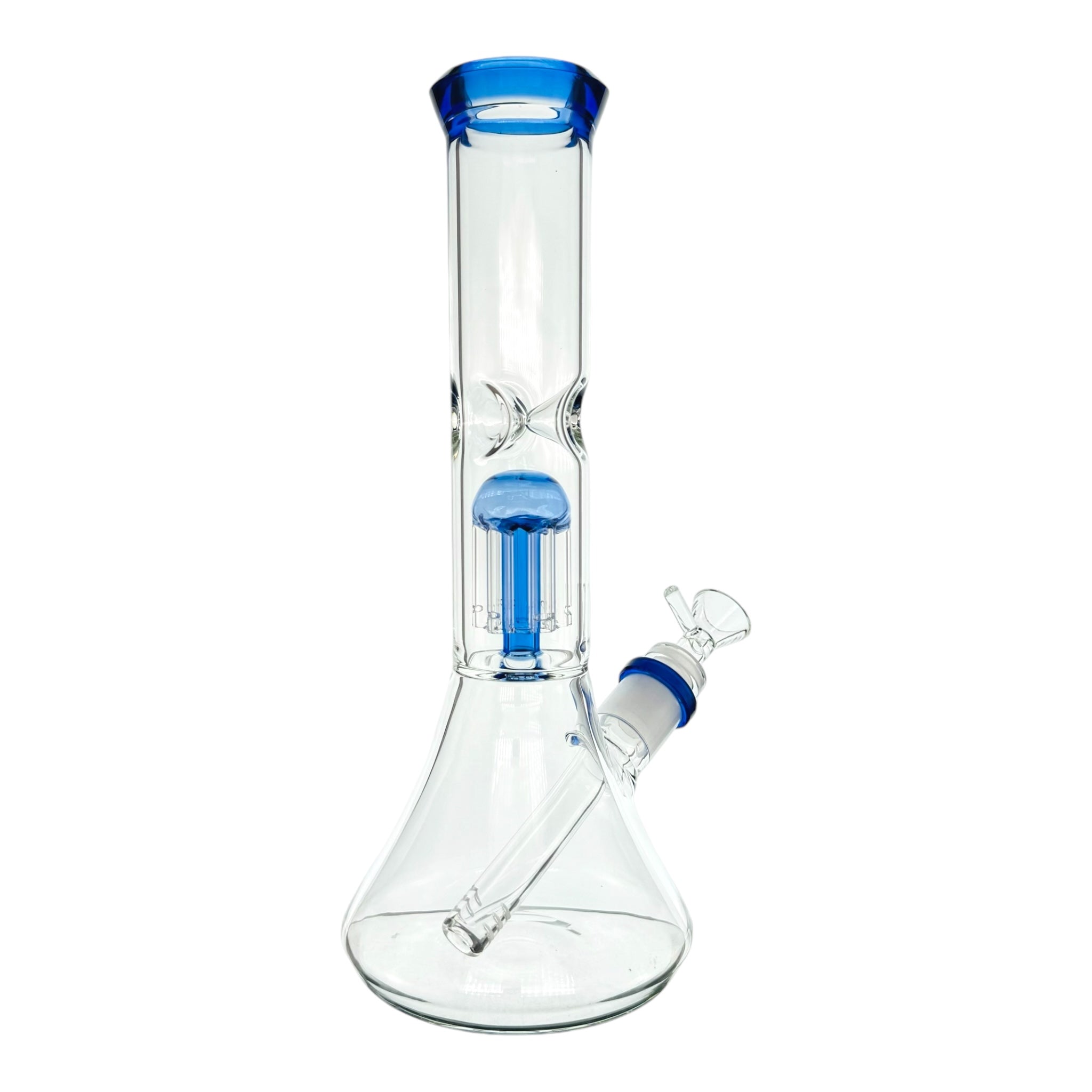 Clear Beaker Bong With Blue Tree Perc And Mouthpiece