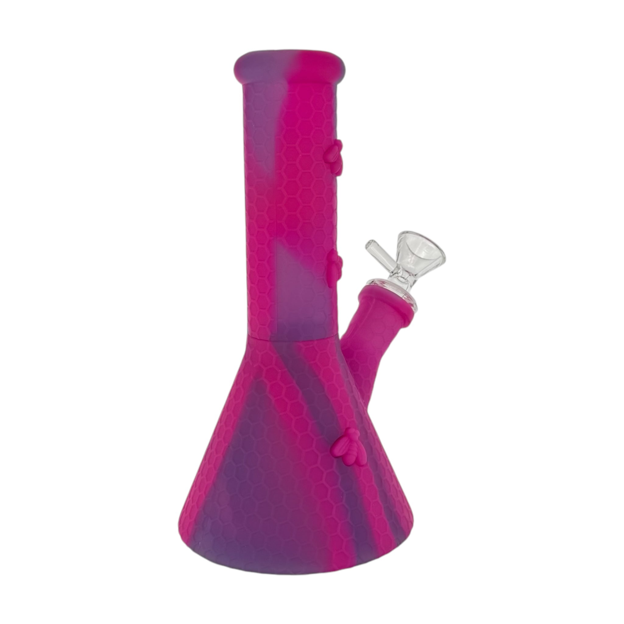 Pink And Purple Camo Silicone Beaker Bong With Pink Bee