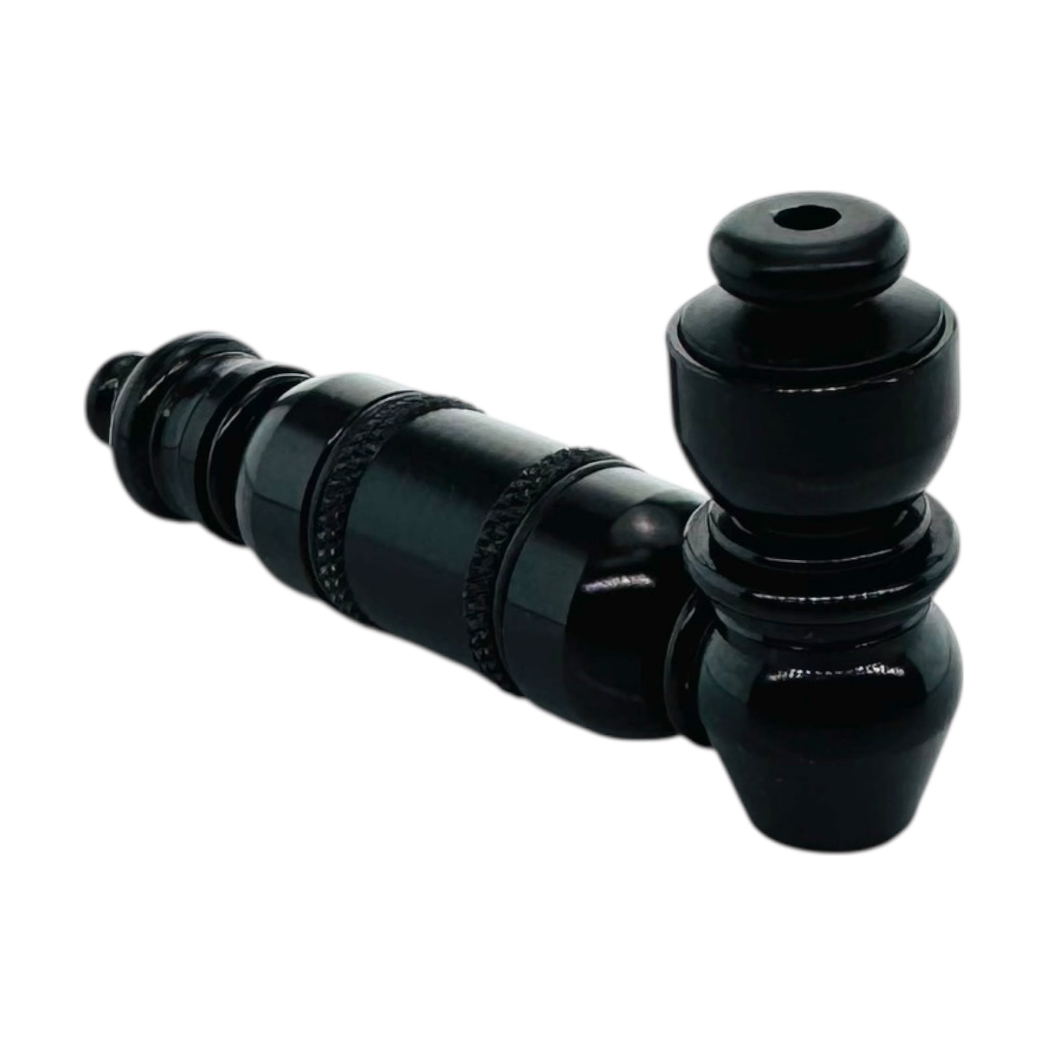 Black aluminum smoking pipe on a white background