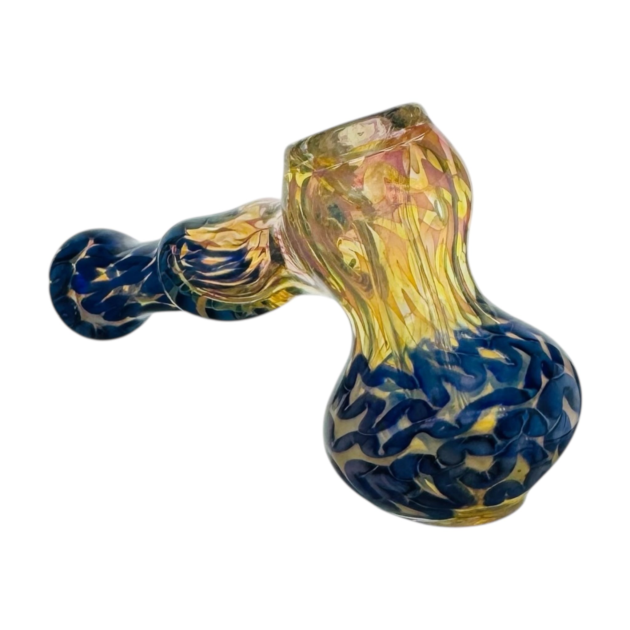 Mini Glass Bubbler Water Pipe With Inside Out Blue Linework And Fuming