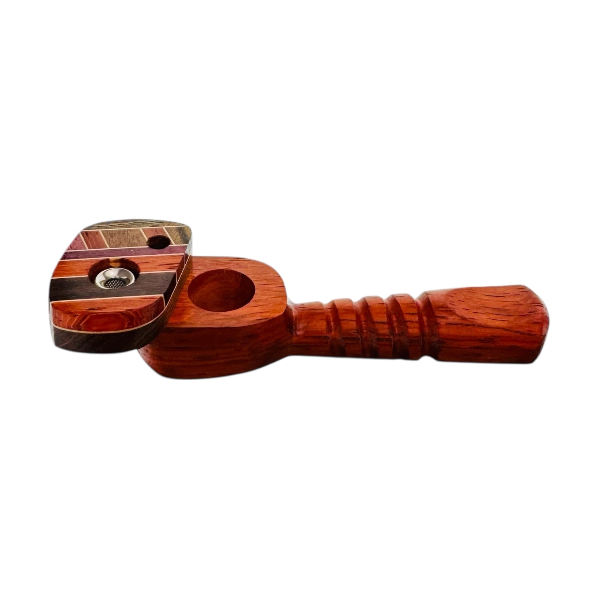 4.75" Hand Pipe With Diagonal Wood Inlay With Swiveling Lid Cap With Vent