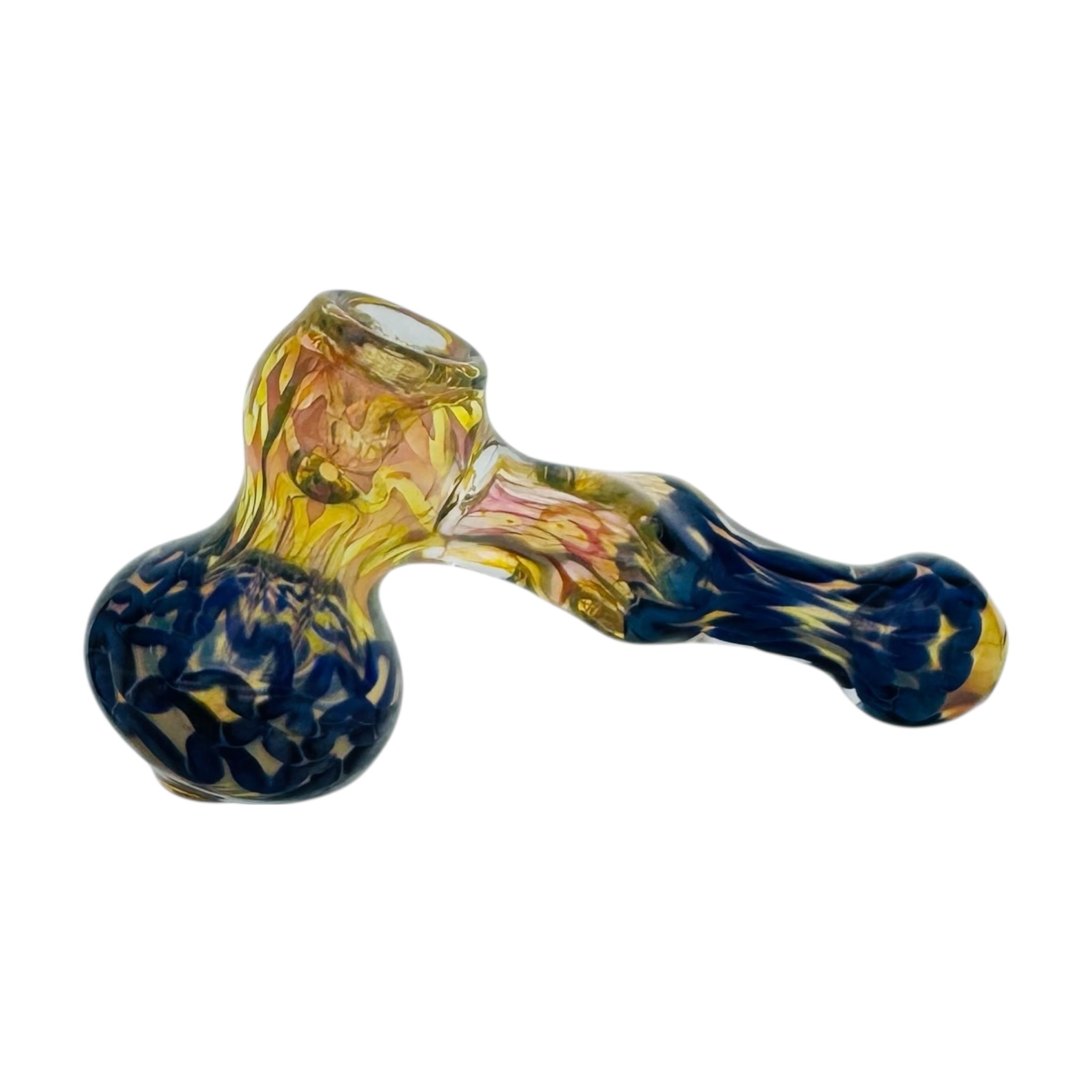 Mini Glass Bubbler Water Pipe With Inside Out Blue Linework And Fuming
