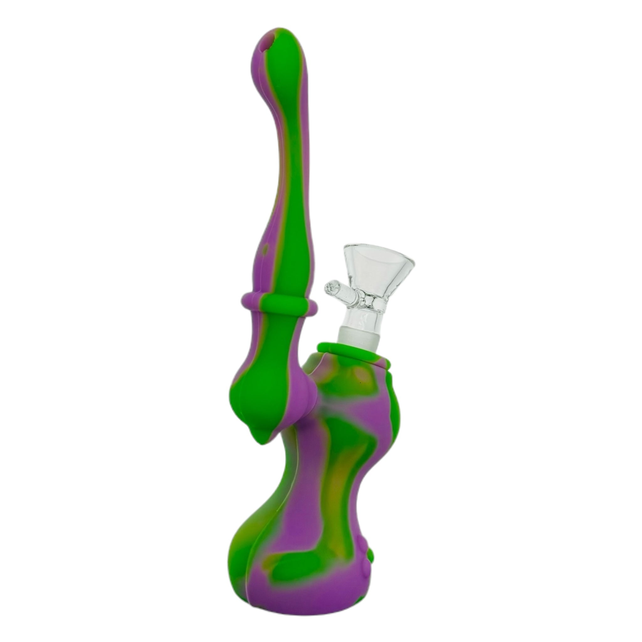 Purple And Green Stand Up Silicone Rubber Bubbler Bong