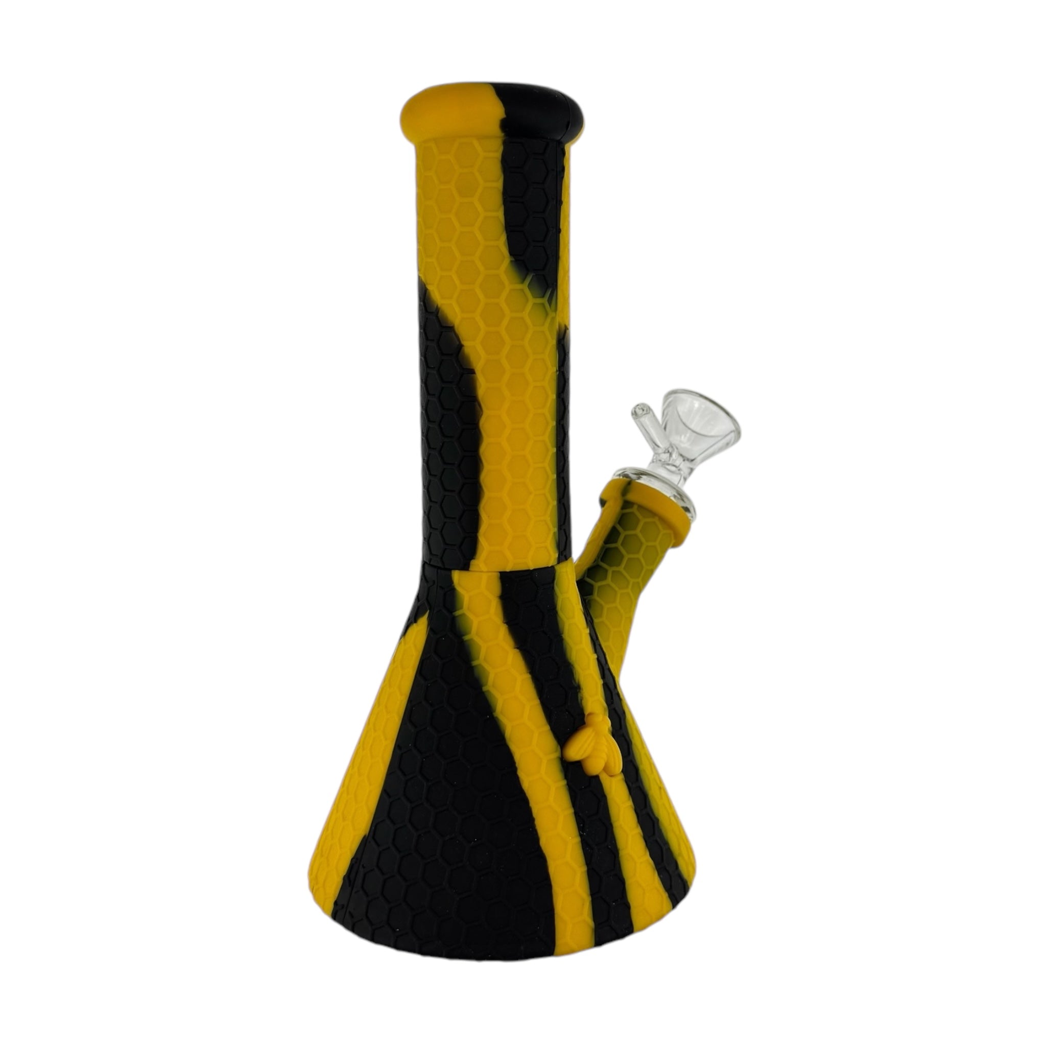 Black And Yellow Camo Silicone Beaker Bong With cute honey Bee