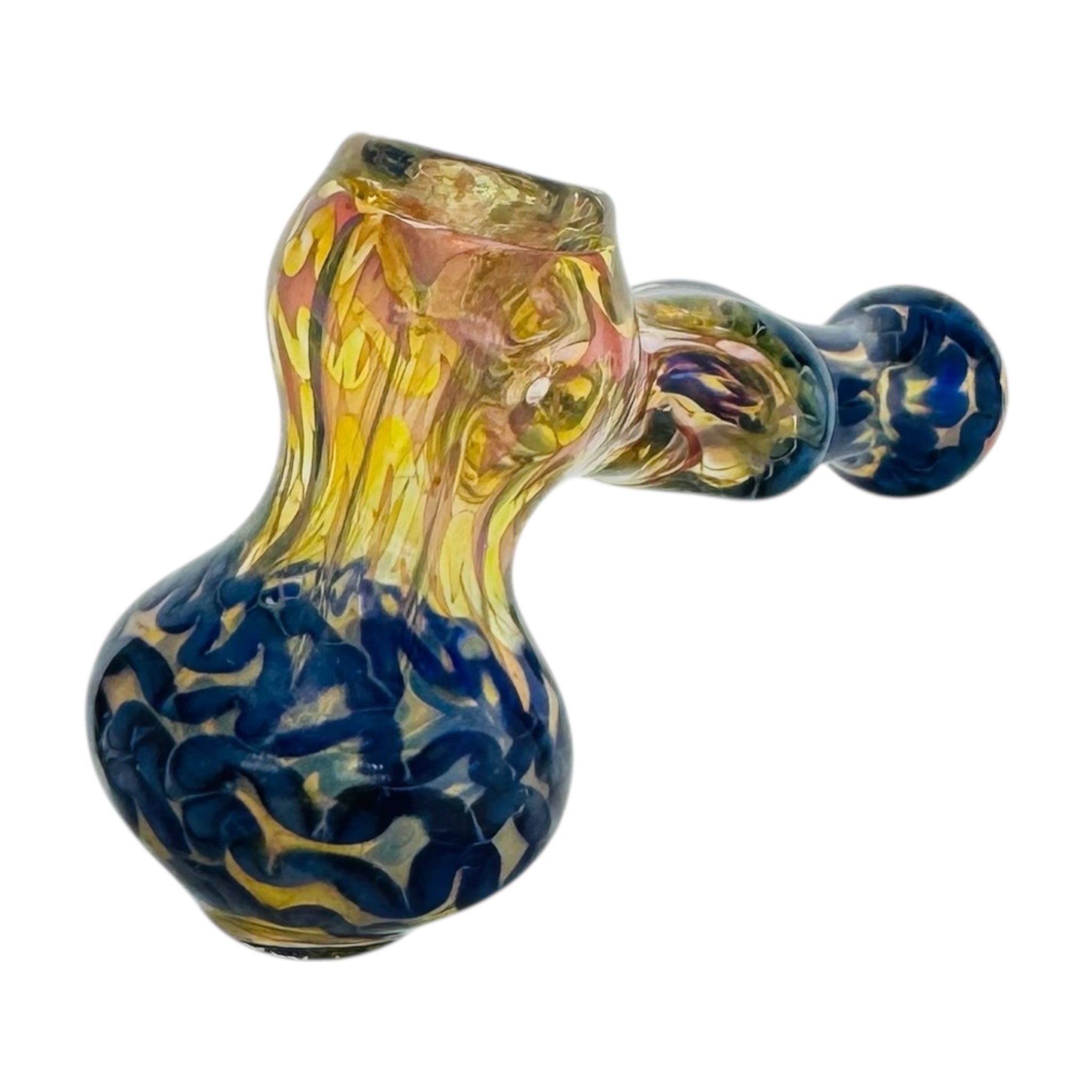 Mini Glass Bubbler Water Pipe With Inside Out Blue Linework And Fuming