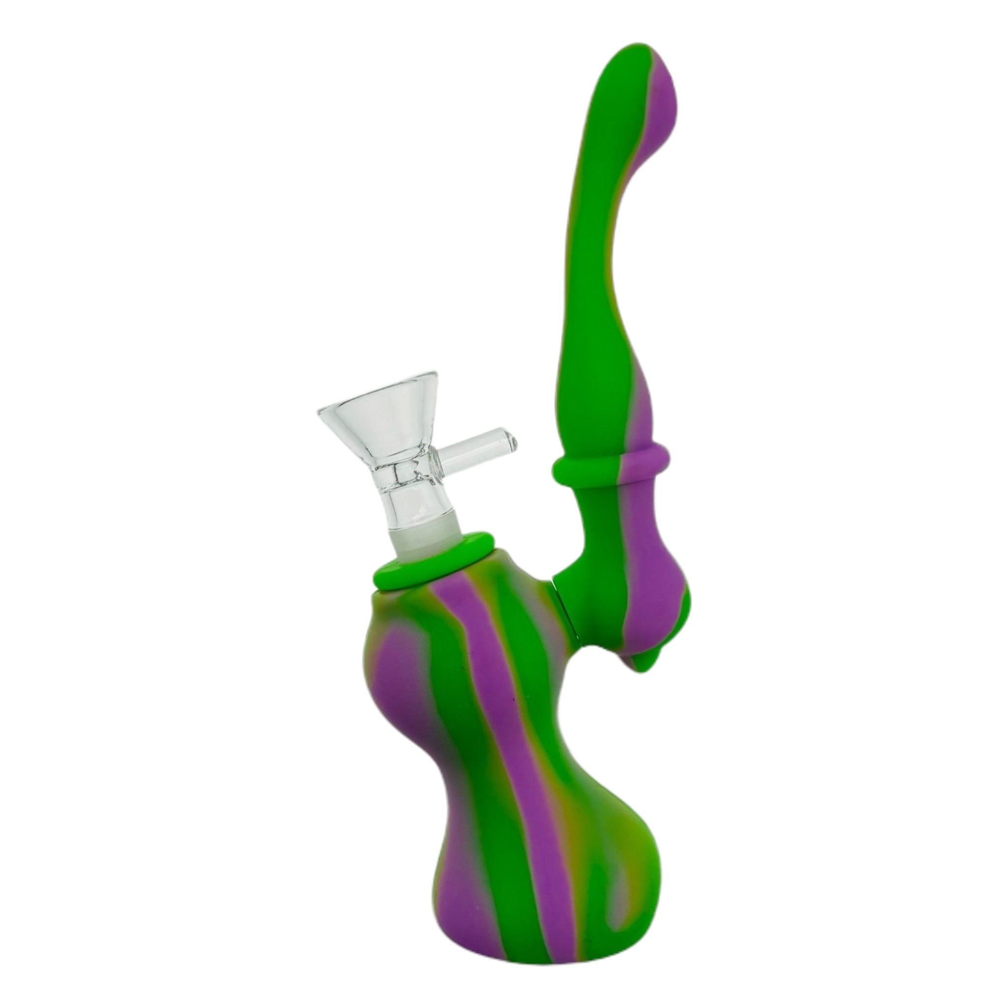 Purple And Green Stand Up Silicone Rubber Bubbler Bong