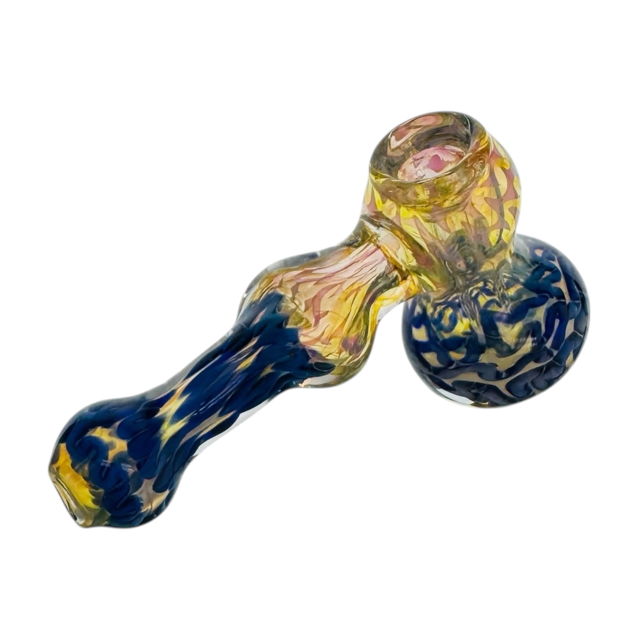 Mini Glass Bubbler Water Pipe With Inside Out Blue Linework And Fuming