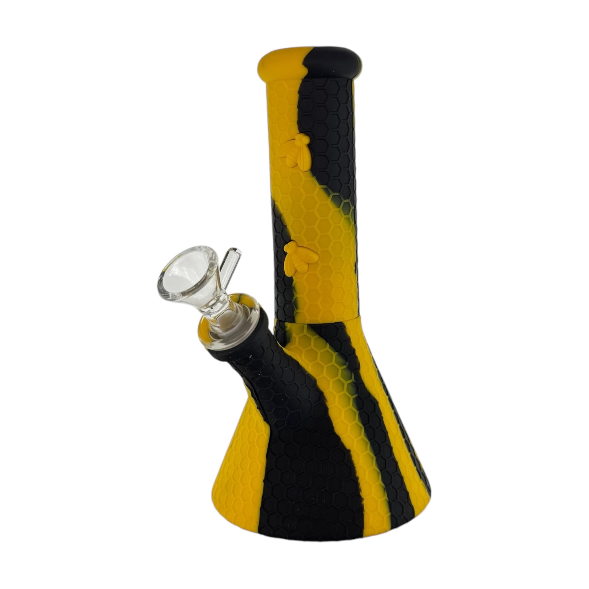 Black And Yellow Camo Silicone Beaker Bong With cute honey Bee