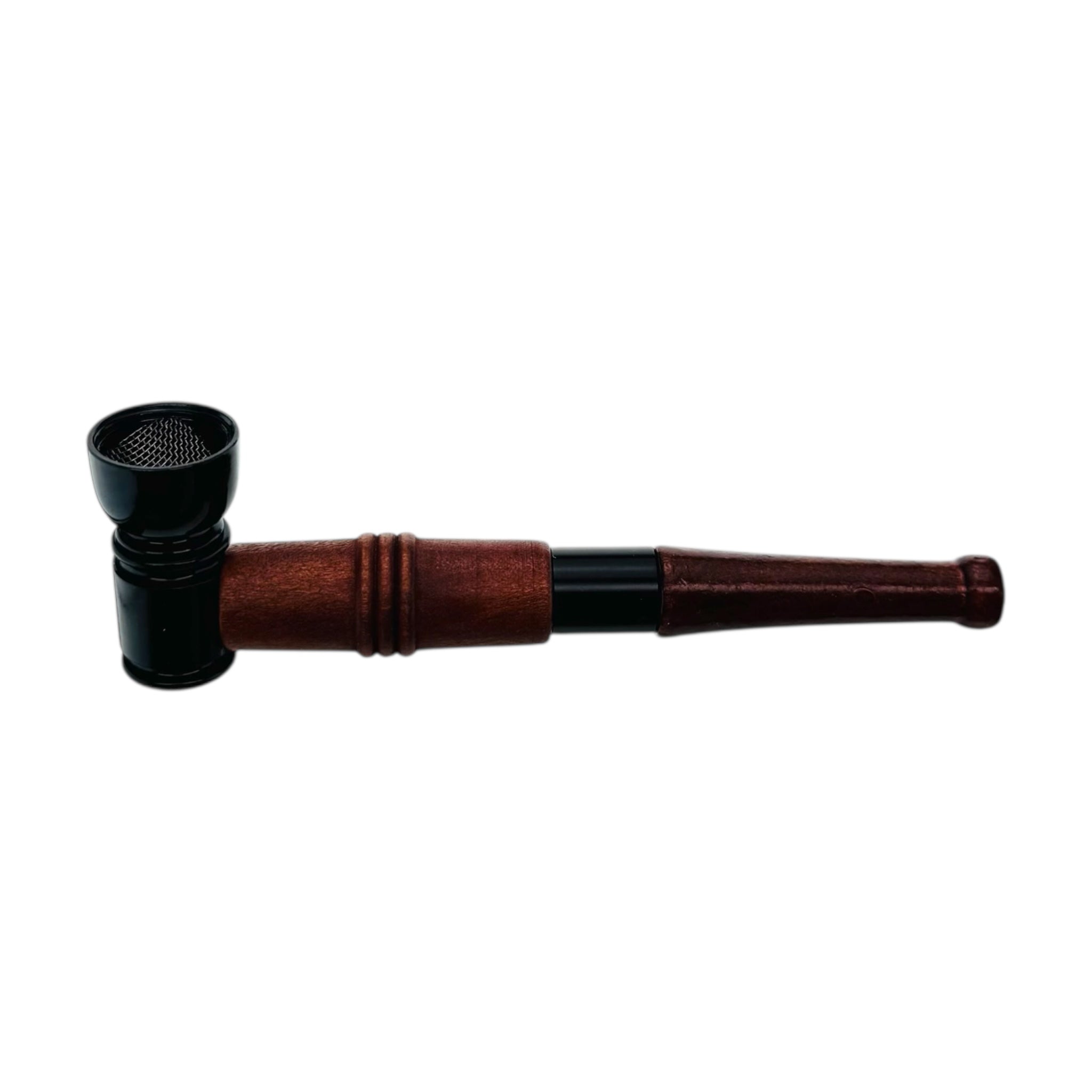 Wooden smoking pipe with black bowl on a white background