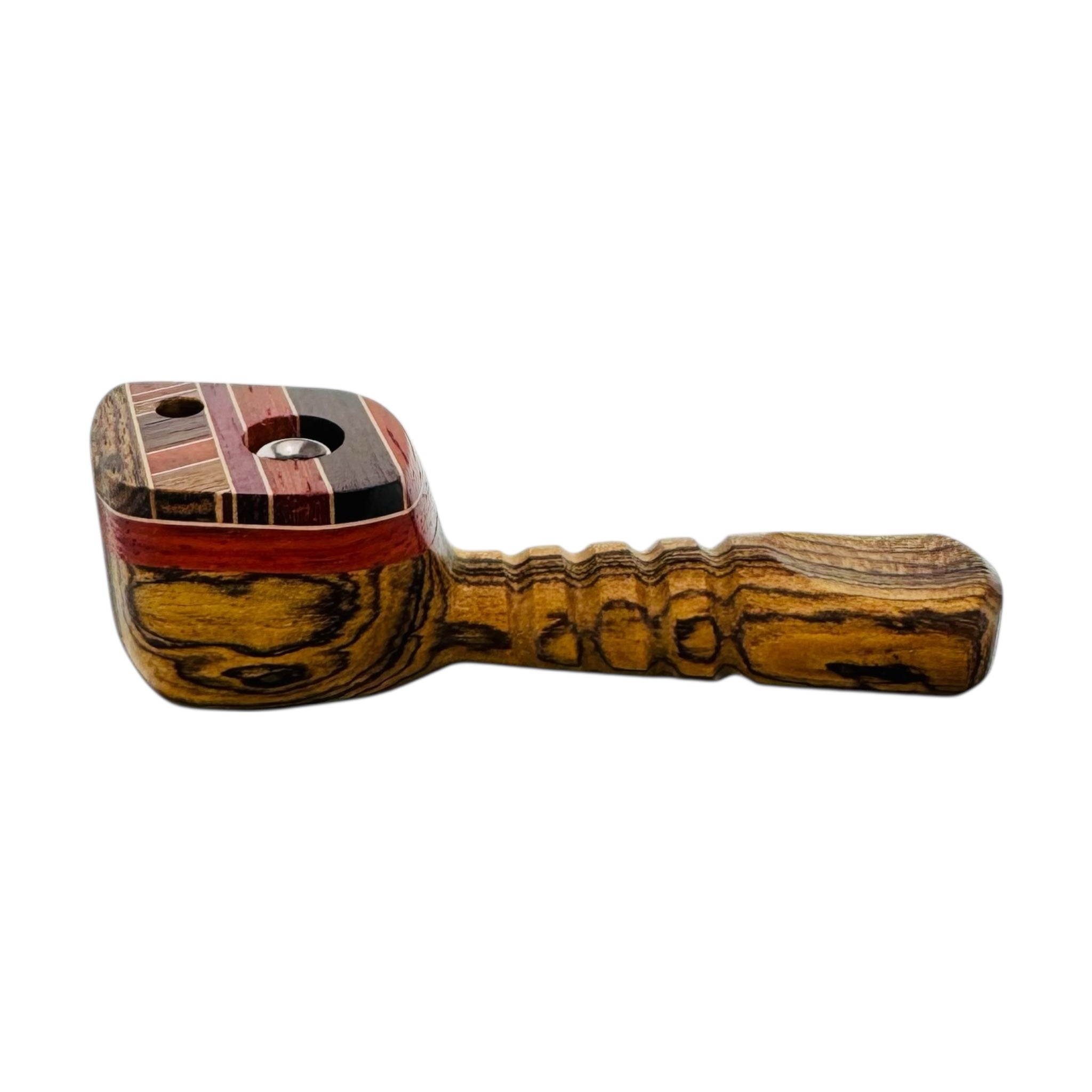 4.75" Hand Pipe With Diagonal Wood Inlay With Swiveling Lid Cap With Vent