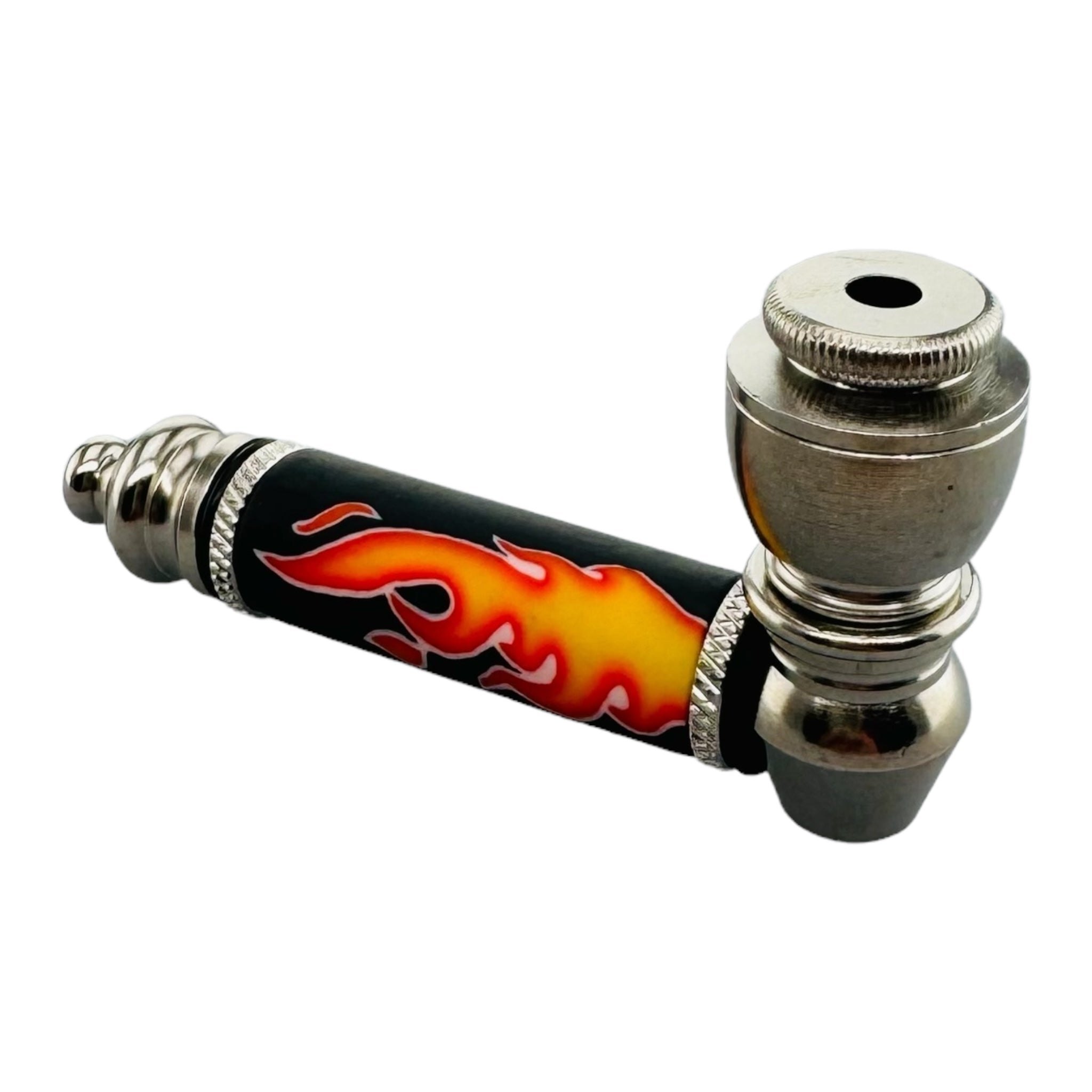 Metal Hand Pipes - Silver Chrome Hand Pipe for weed or tobacco With Flames