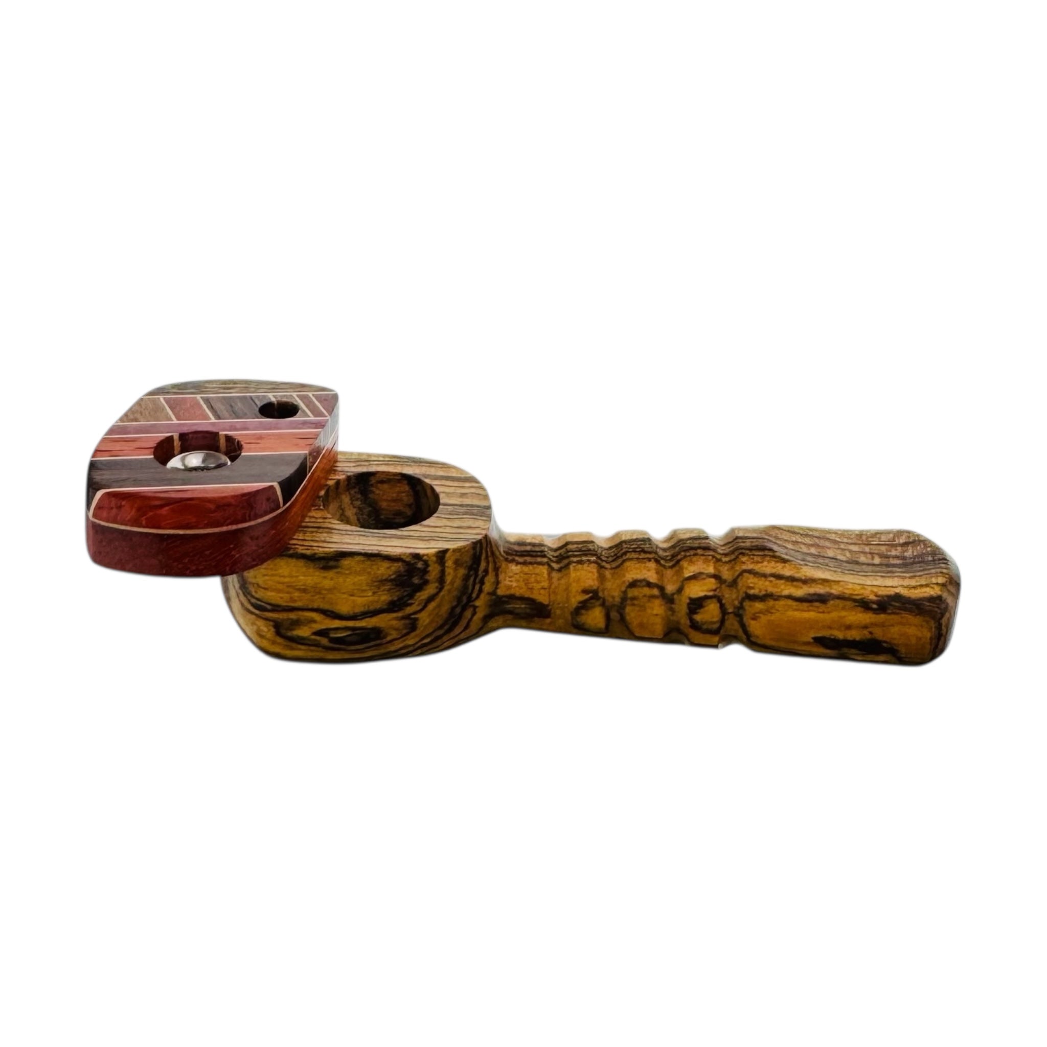 Wooden pipe with a colorful bowl on a white background