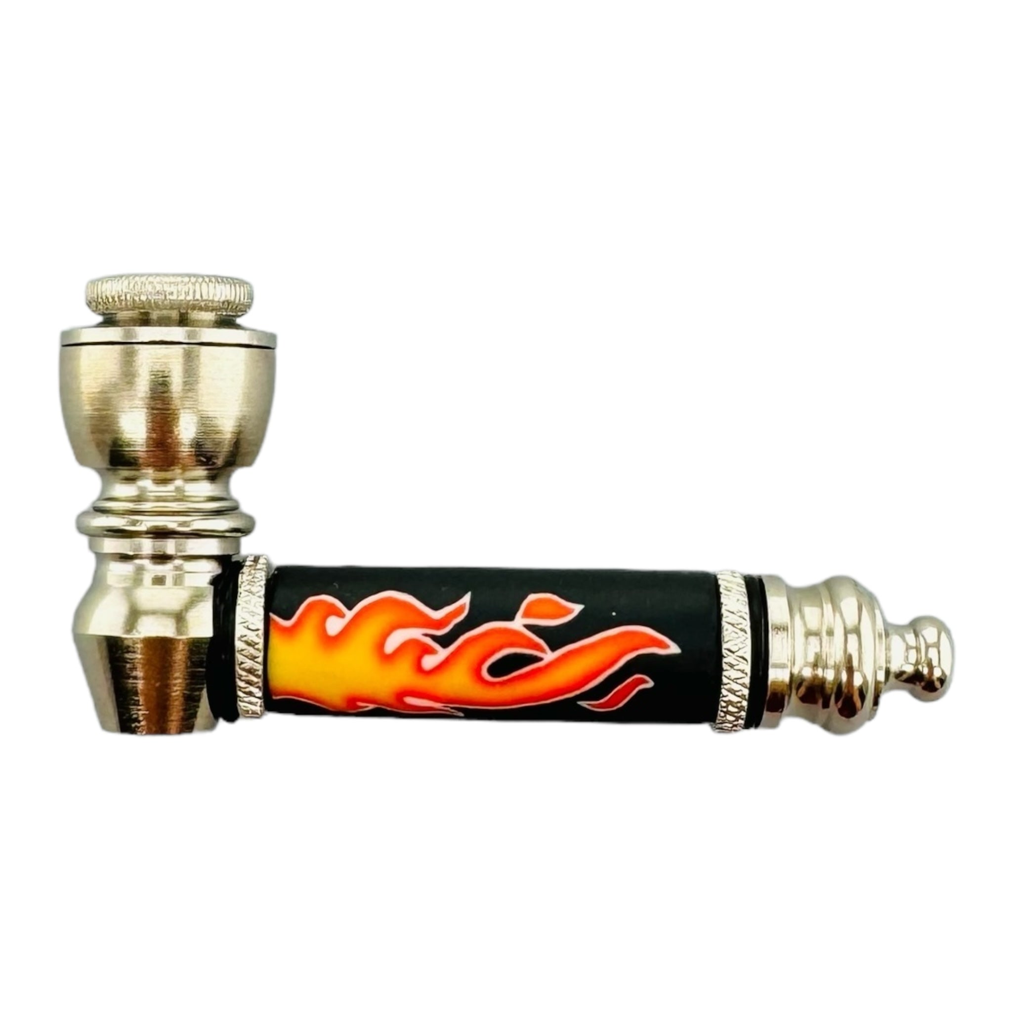 Metal Hand Pipes - Silver Chrome Hand Pipe for weed or tobacco With Flames