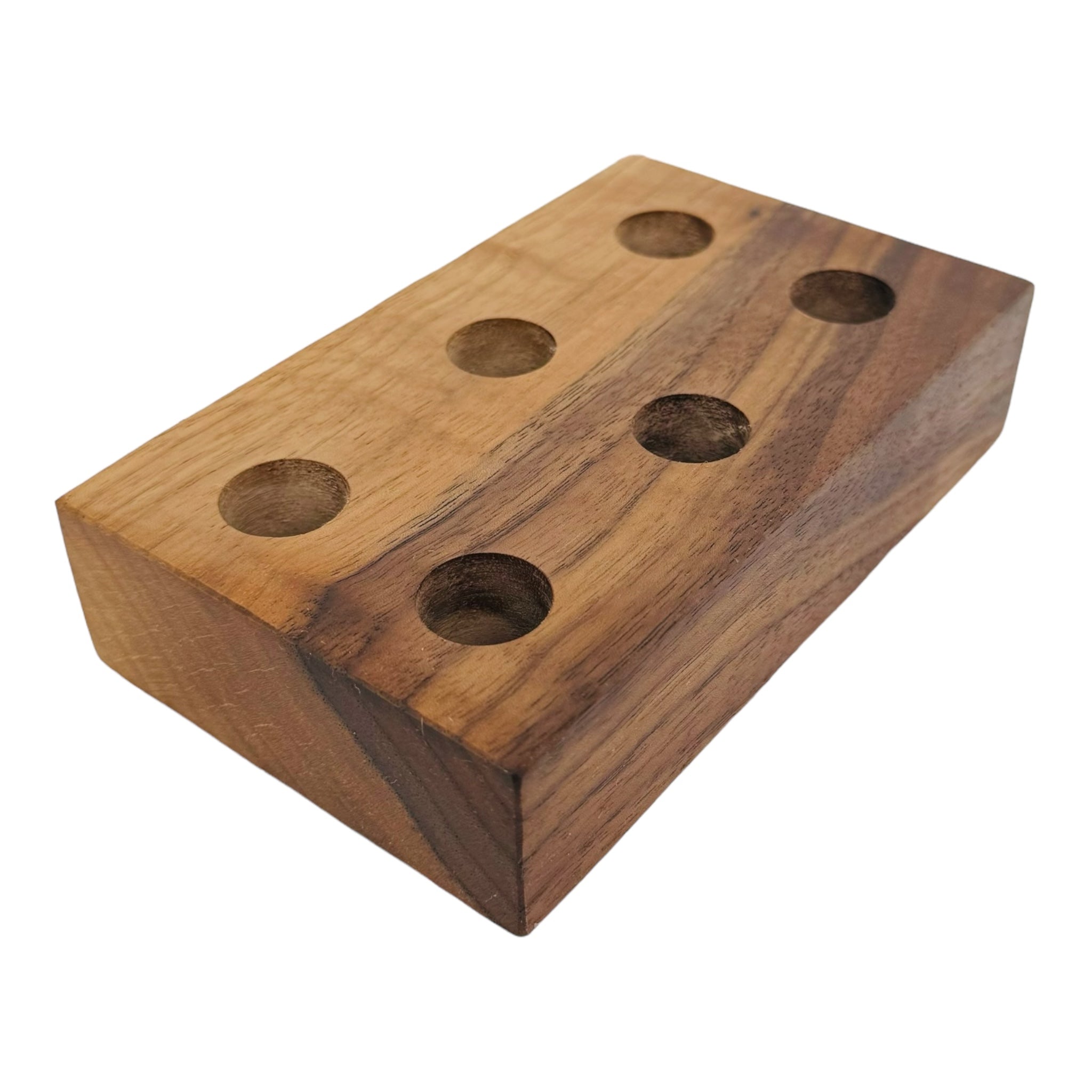 6 Hole Wood Display Stand Holder For 18mm Bong Bowl Pieces Or Quartz Bangers - Black Walnut