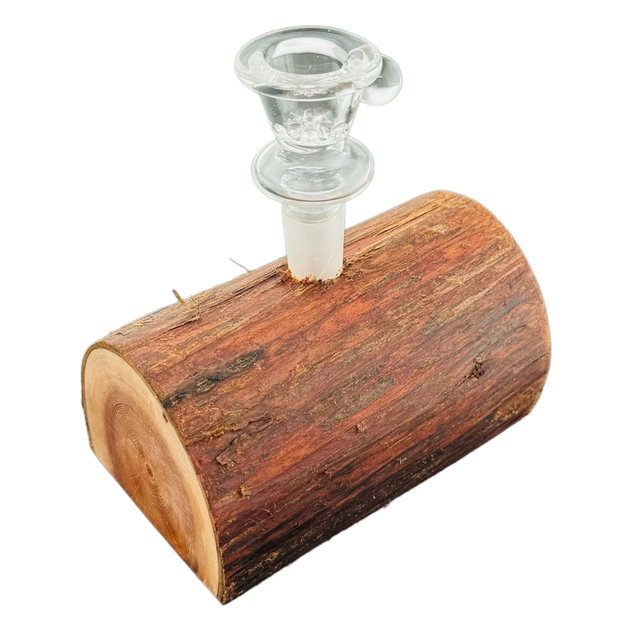 Single Hole Wood Display Stand Holder For 14mm Bong Bowl Pieces Or Quartz Bangers - Redwood Live Edge Log