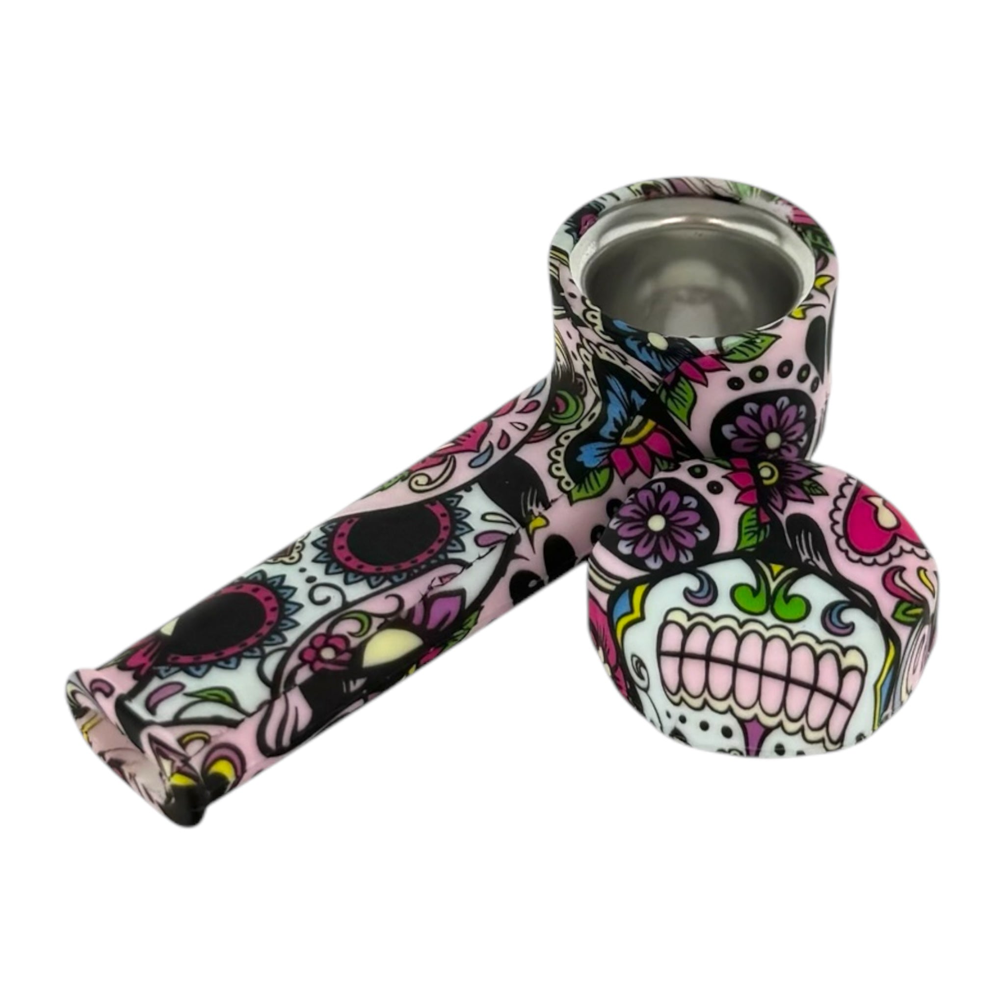 Small Sugar Skull Silicone Hand Pipe With Metal Bowl