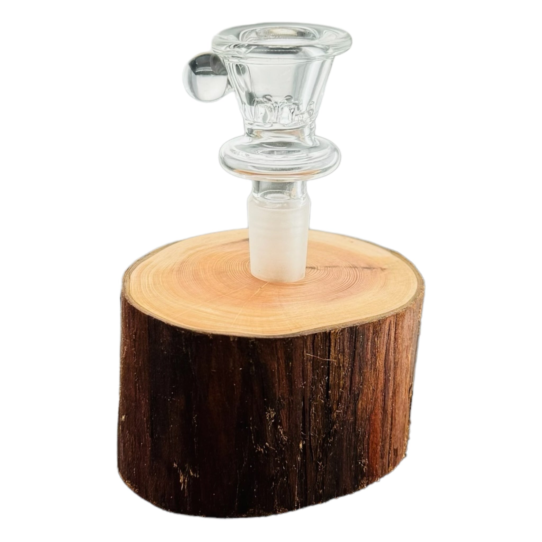 Single Hole Wood Display Stand Holder For 14mm Bong Bowl Pieces Or Quartz Bangers - Redwood Live Edge Round Small