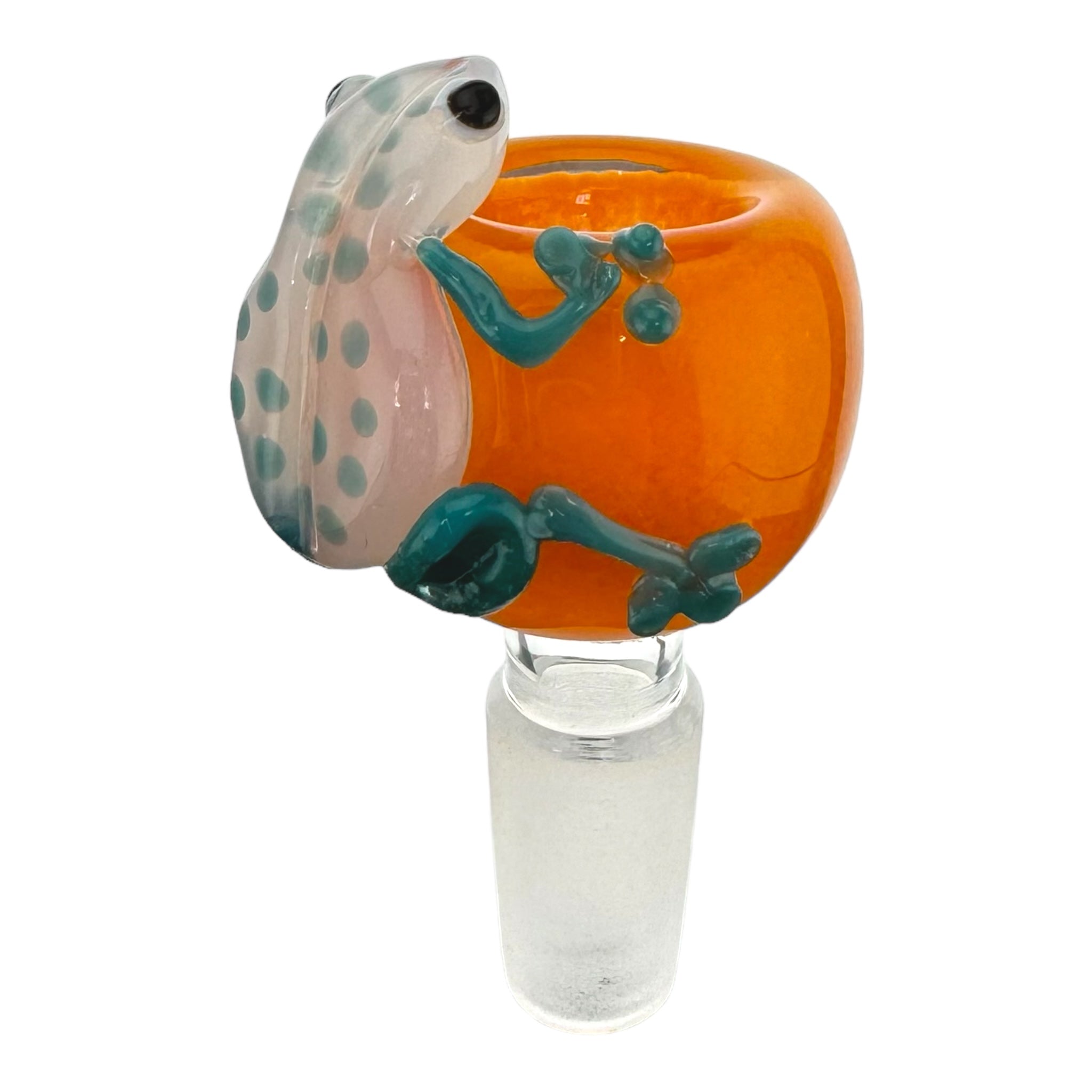 cute 14mm Bong Bowl With Orange Bubble And Teal Frog for sale