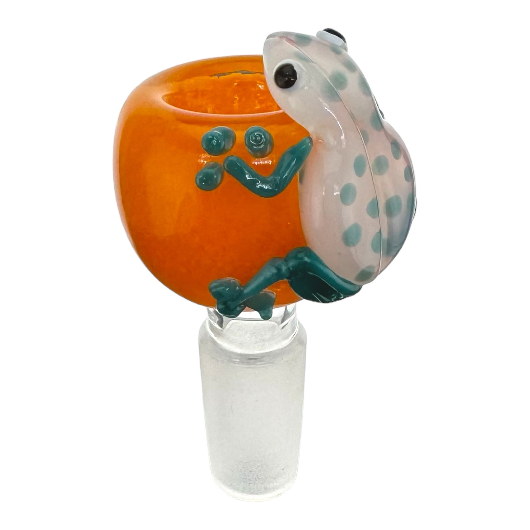 cute 14mm Bong Bowl With Orange Bubble And Teal Frog for sale