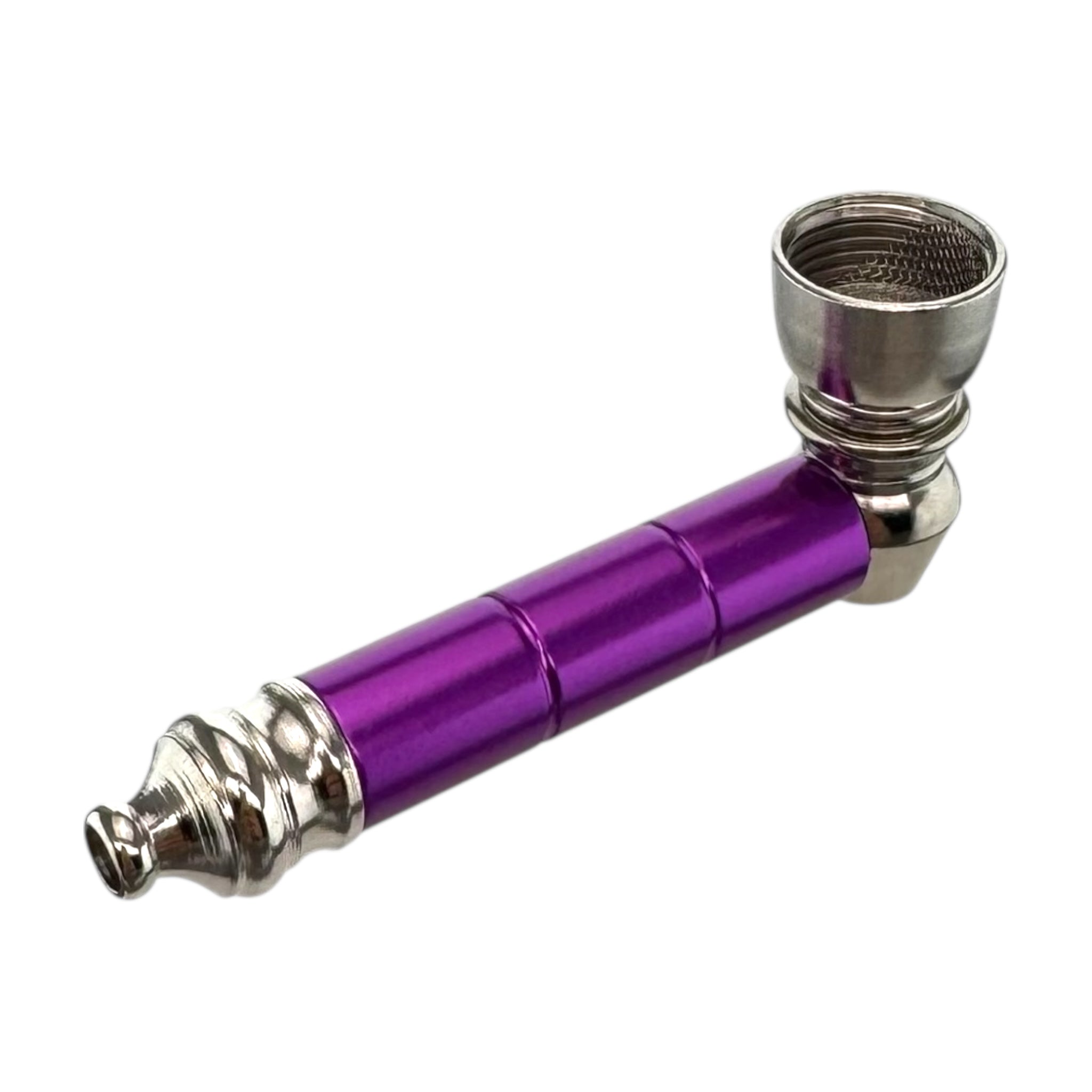 Purple smoking pipe with silver accents on a white background