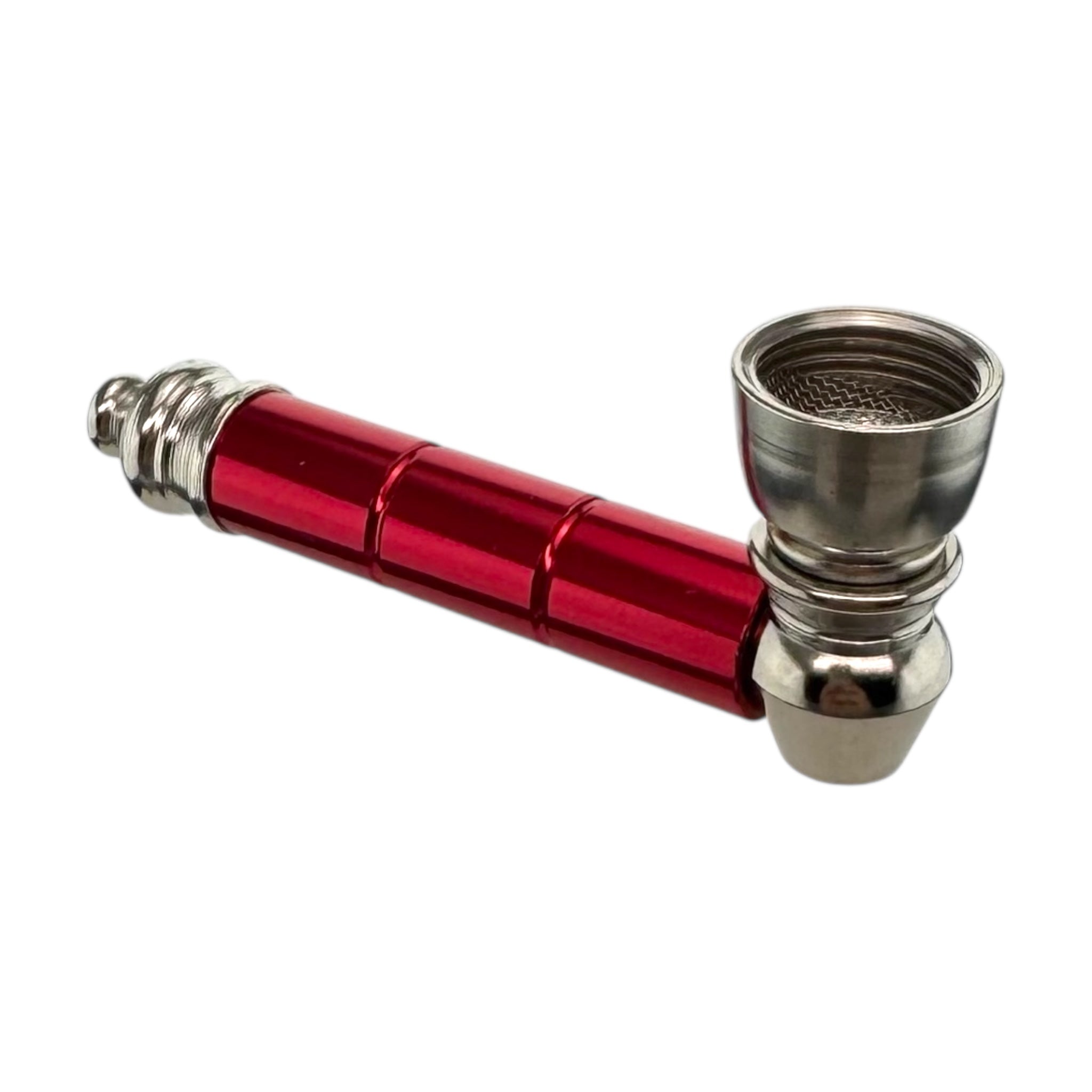 Red and silver pipe on a white background