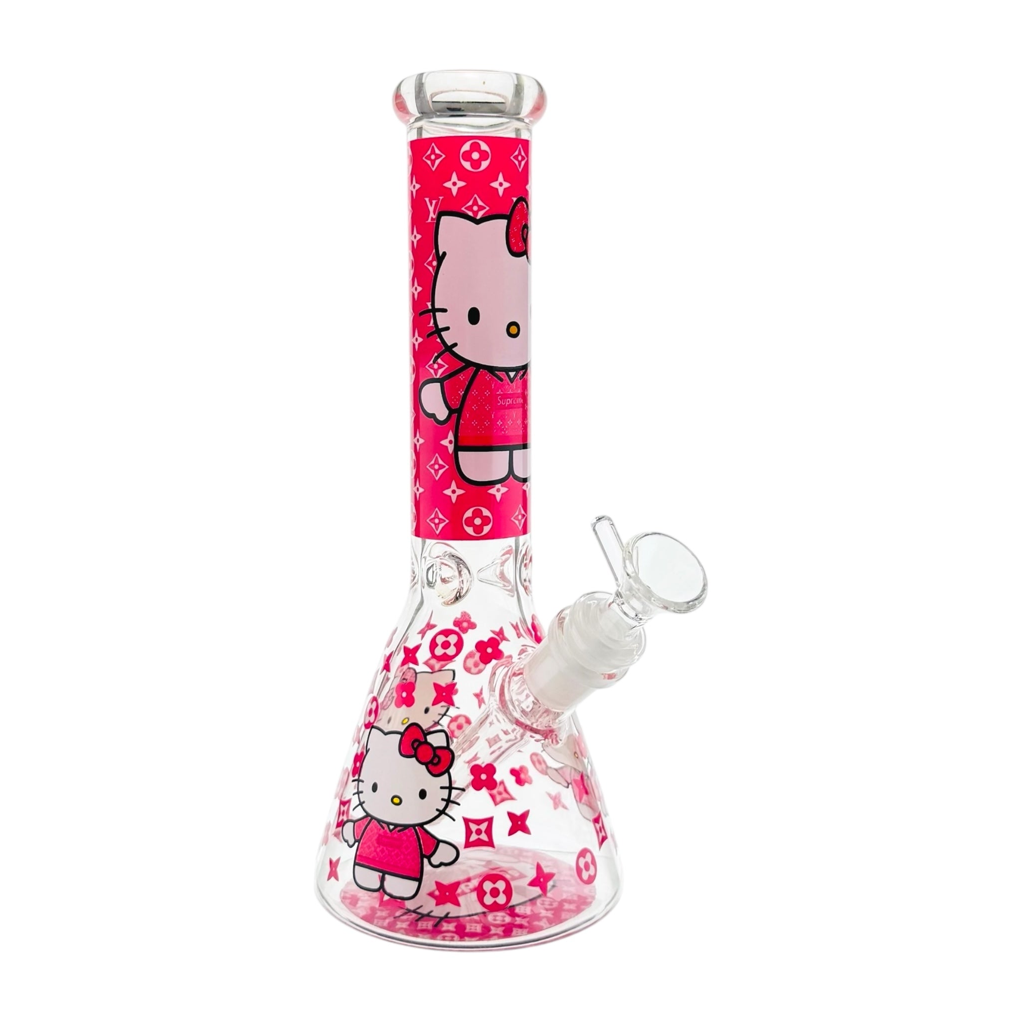 Glass bong with Hello Kitty design on a white background