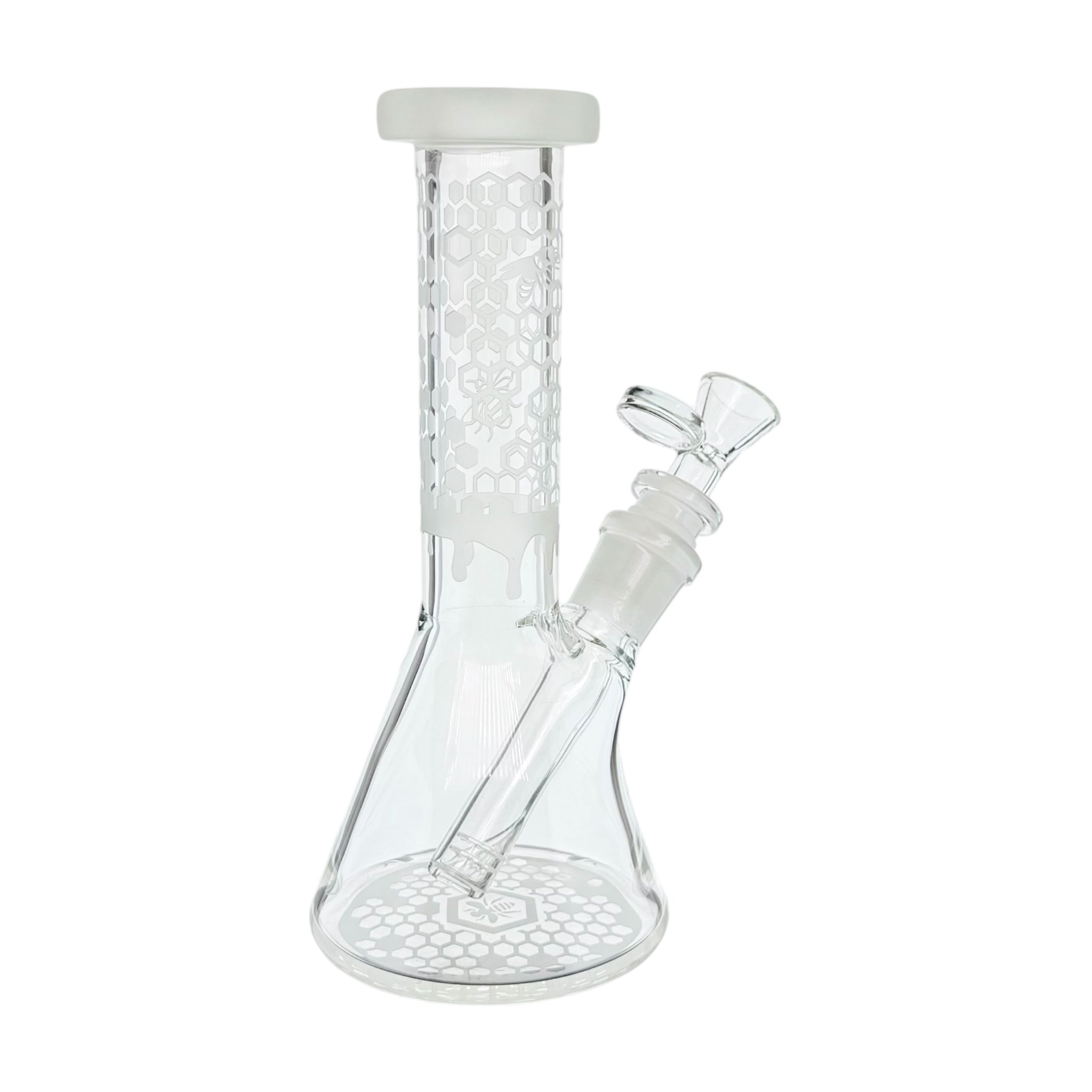 Sandblasted Beaker Base Glass Bong With Honeycomb And Bees 