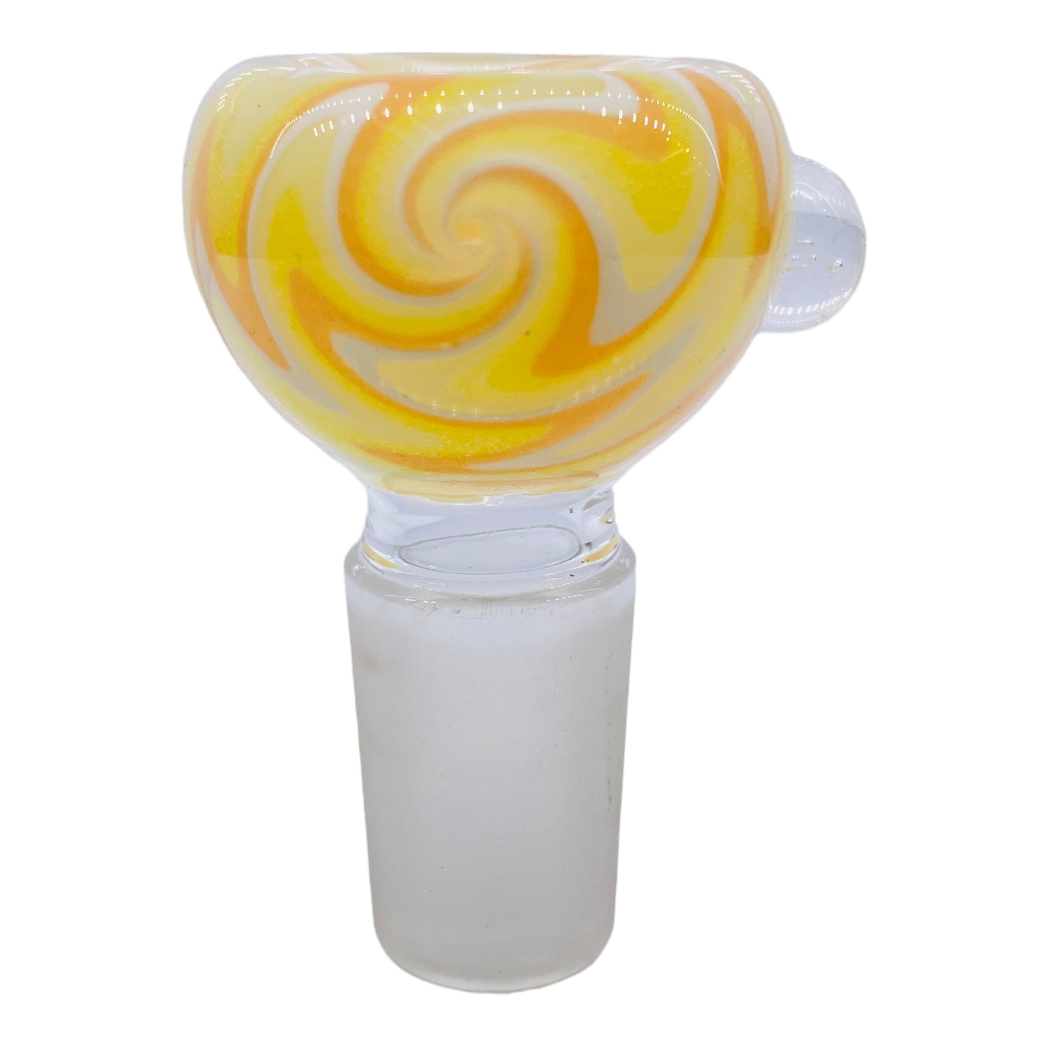 18mm Flower Bowl - Yellow, Orange And White Wig Wag Twirl Basic Bubble Bong Bowl Piece