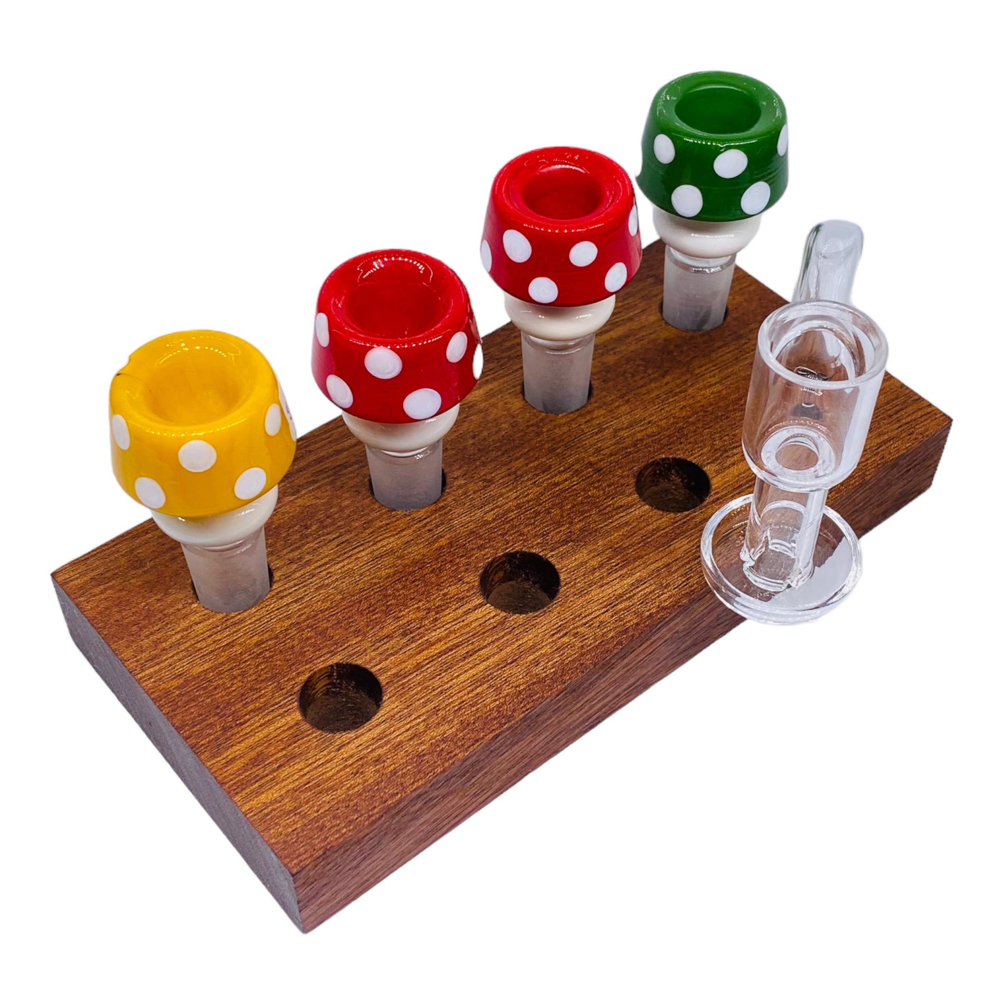 8 Hole Wood Display Stand Holder For 14mm Bong Bowl Pieces Or Quartz Bangers - Mahogany