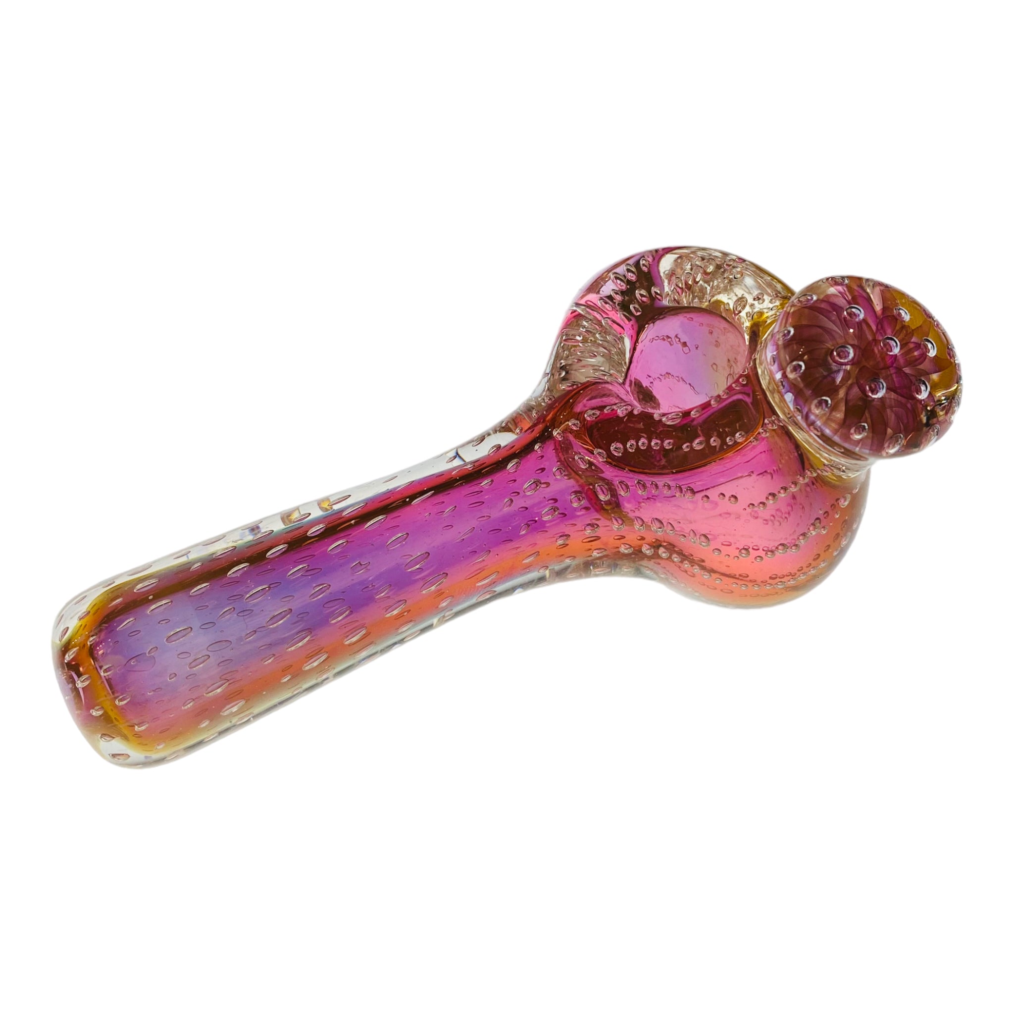 Pink Gold Fumed Glass Hand Pipe With Air Trap Bubbles And Fume Implosion Marble