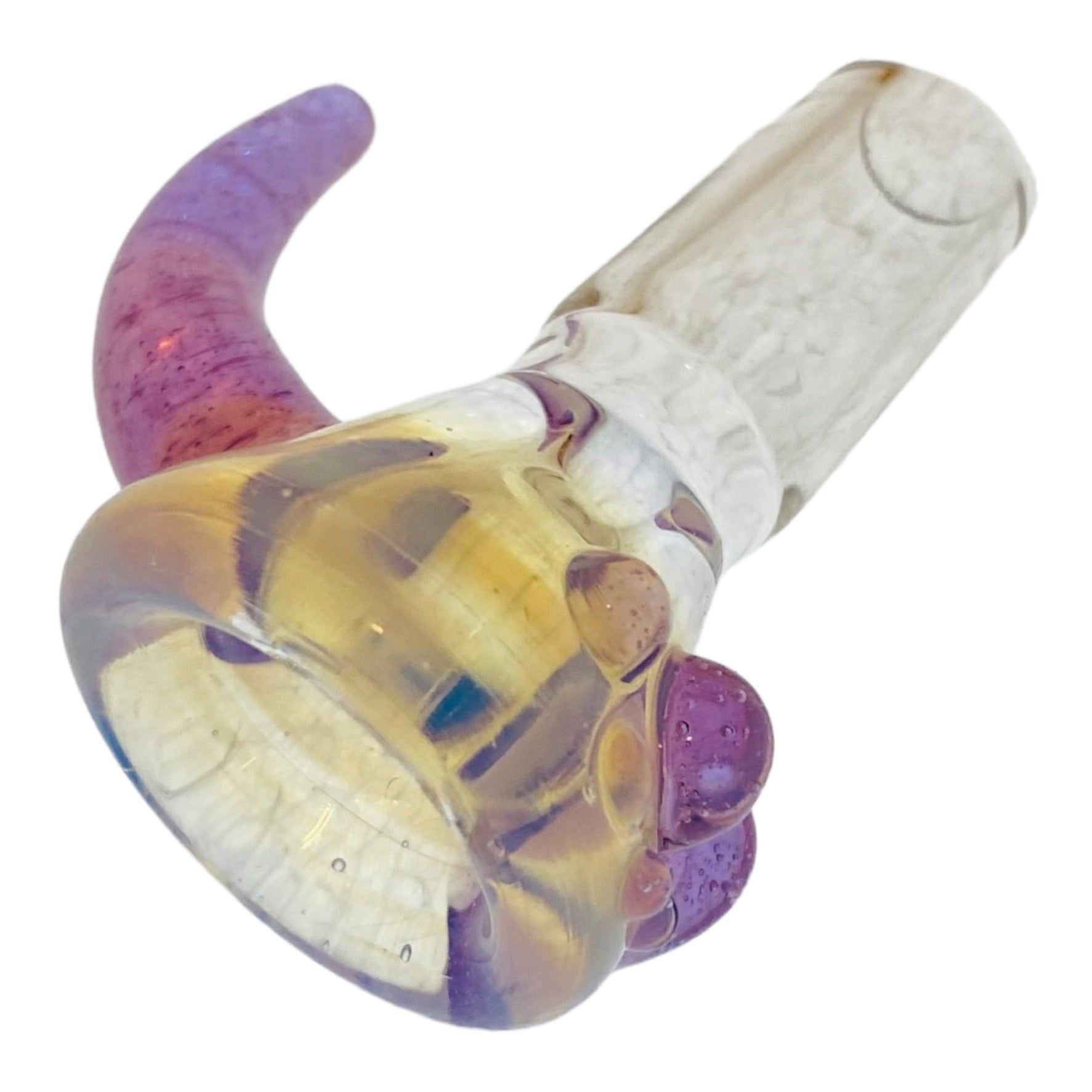 Arko Glass - 14mm Flower Bowl With Yellow Fume And Purple Handle 