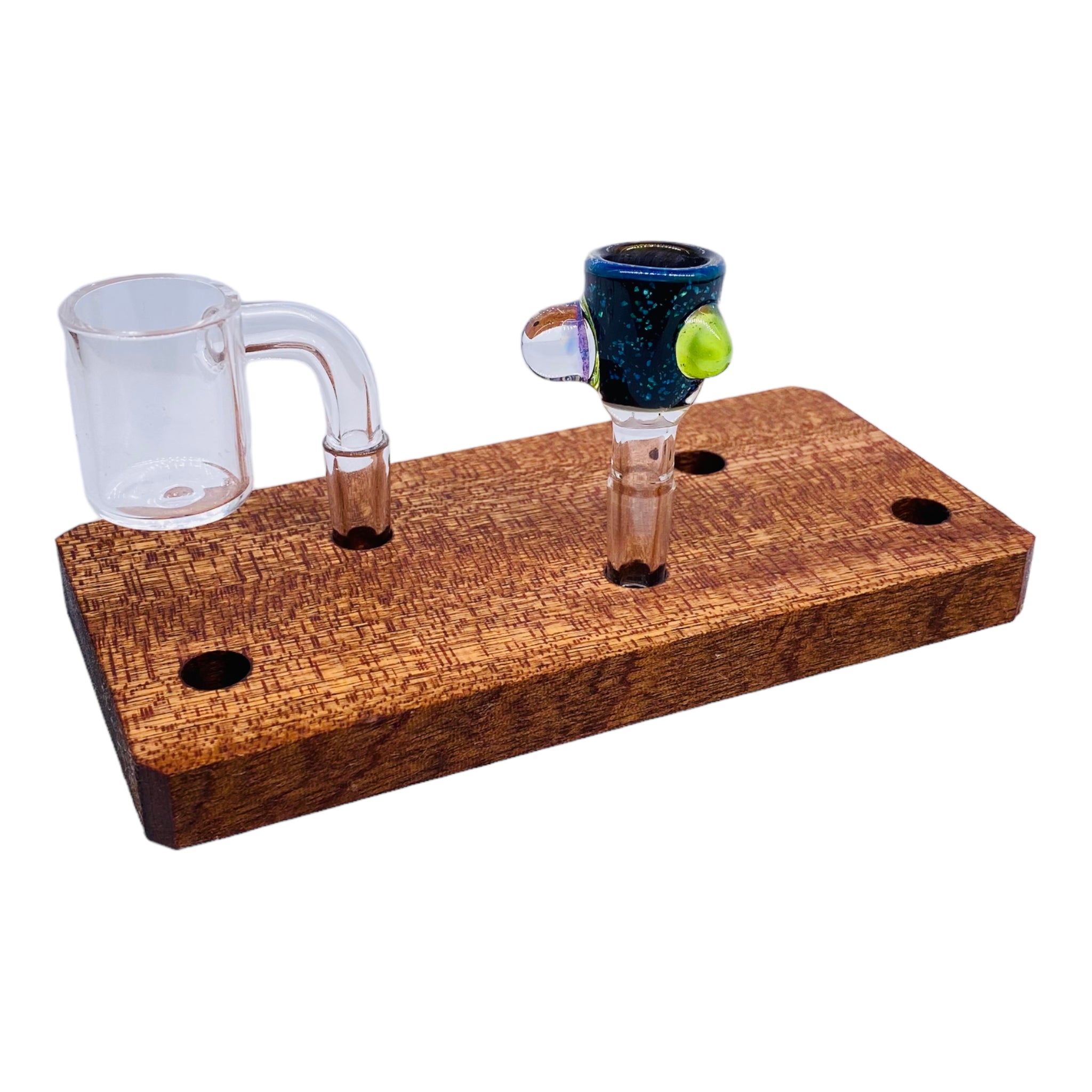 5 Hole Wood Display Stand Holder For 10mm Bong Bowl Pieces Or Quartz Bangers - Mahogany