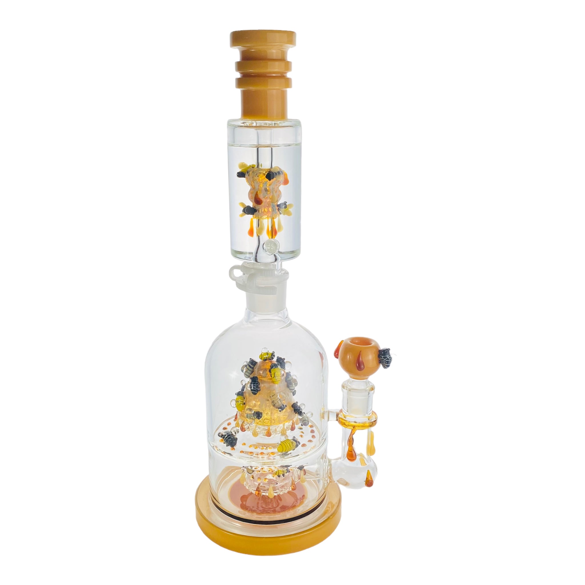 Apollo Glass - Large Honey Oil Drip Beehive Bong With Glycerin Freeze Coil Top
