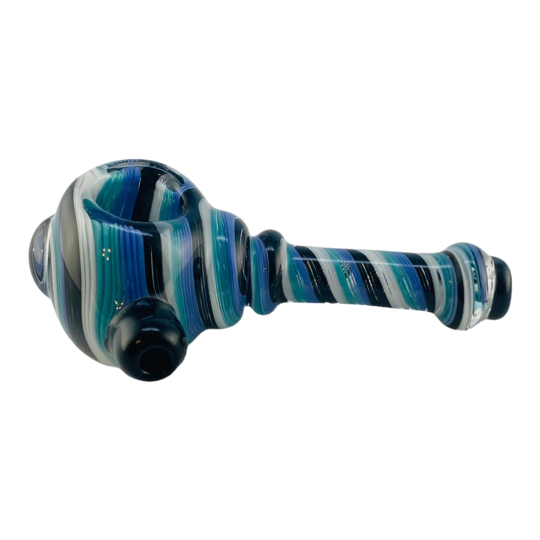 Glass Hand Pipe Inside Out Black,Teal, And White Spiral Twist Spoon