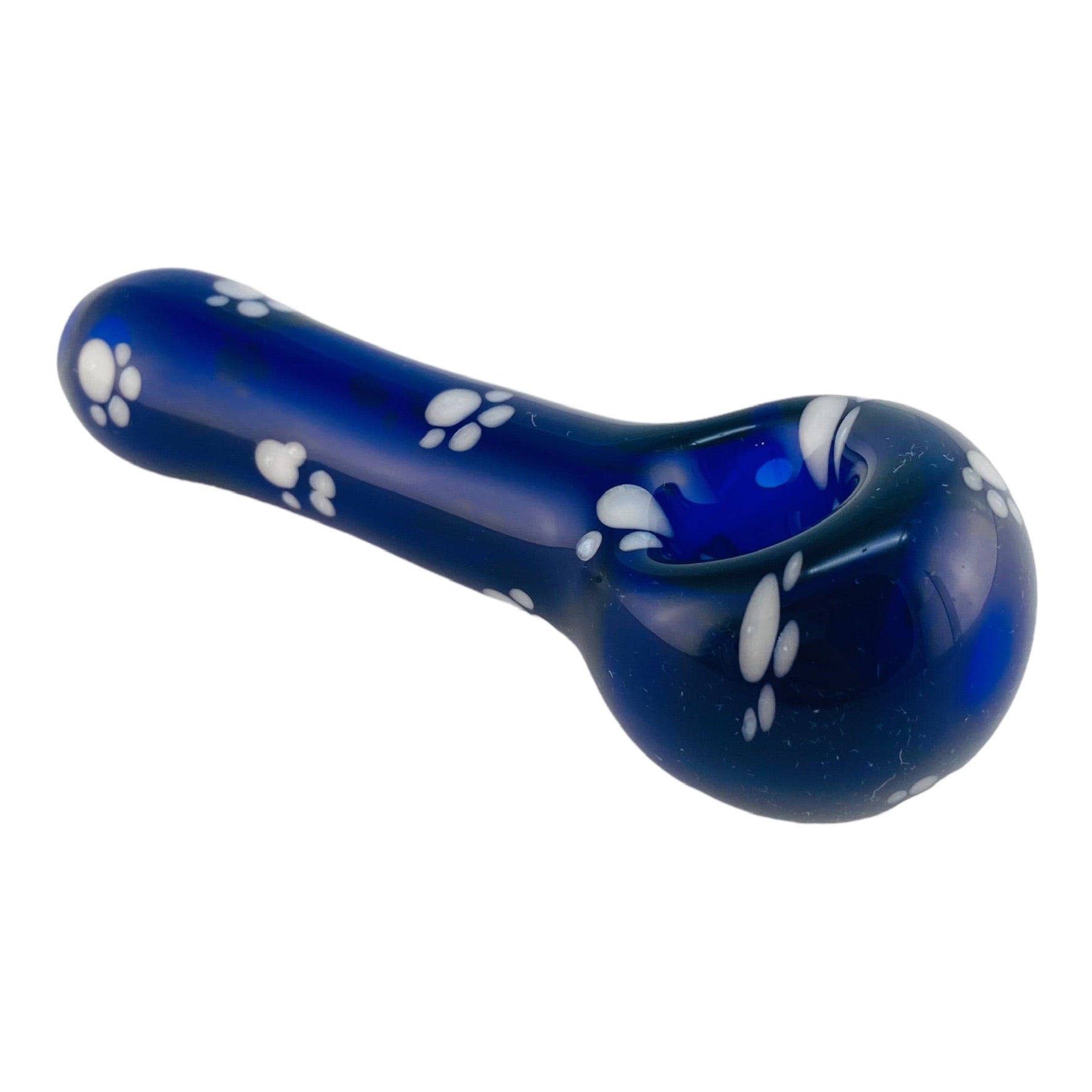 Glass Hand Pipe Blue With White Dog Paw Prints