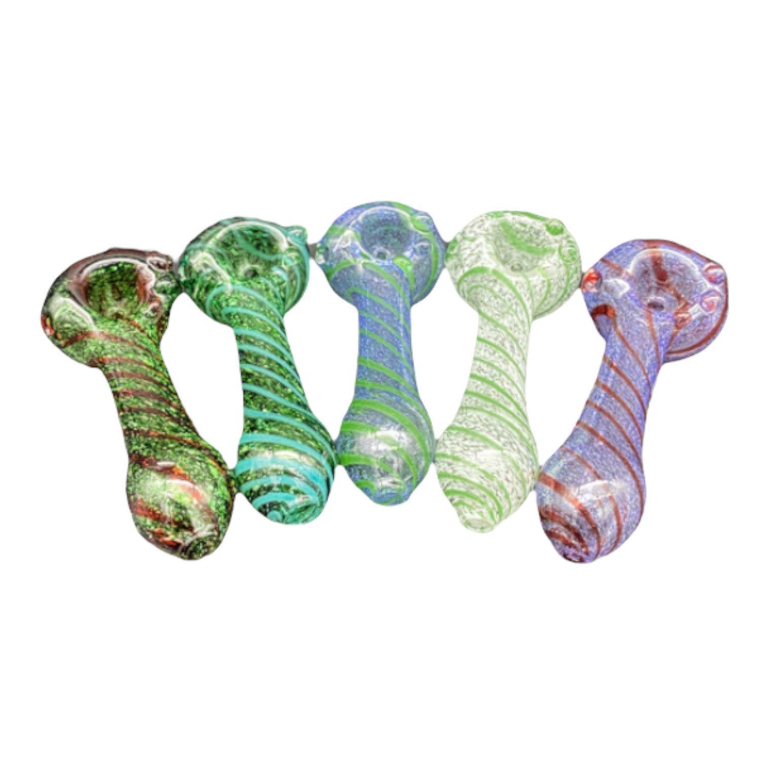group Glass Hand Pipe - Double Blown Inside Out Spiral Colors