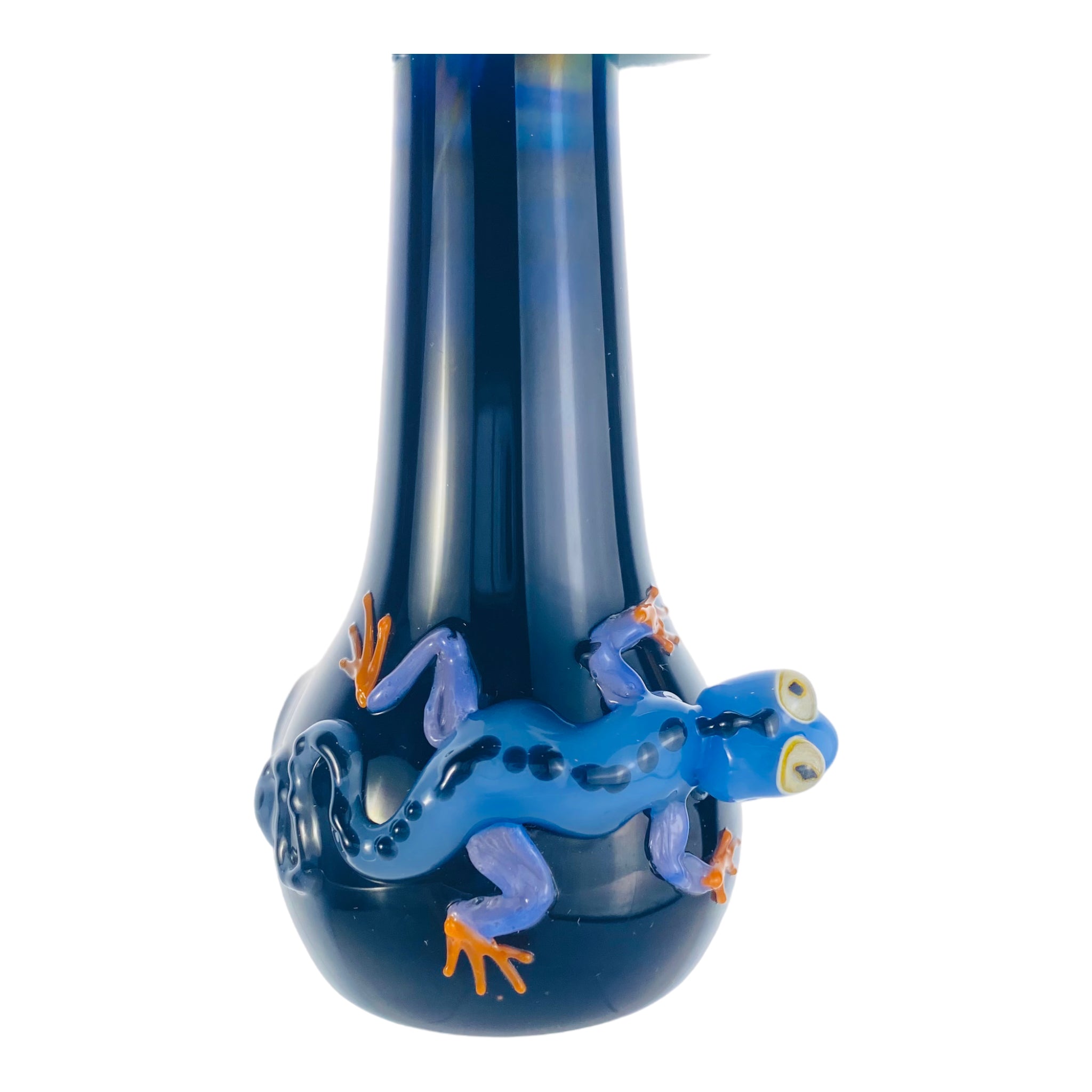 Blue Mushroom Shaped Glass Hand Pipe With Blue Gecko On Side