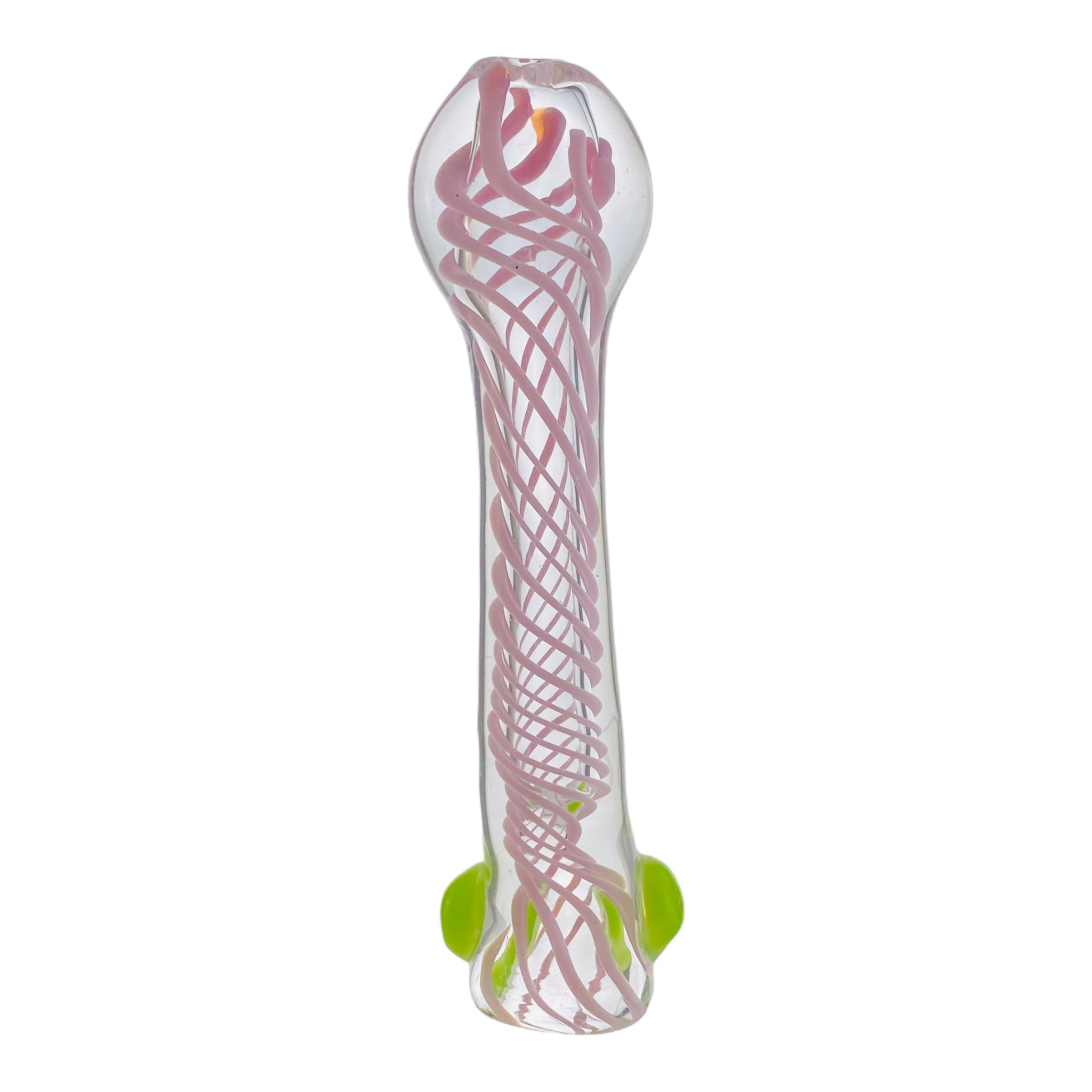 Glass Chillum Pipe - Pink Spiral With Green Dots