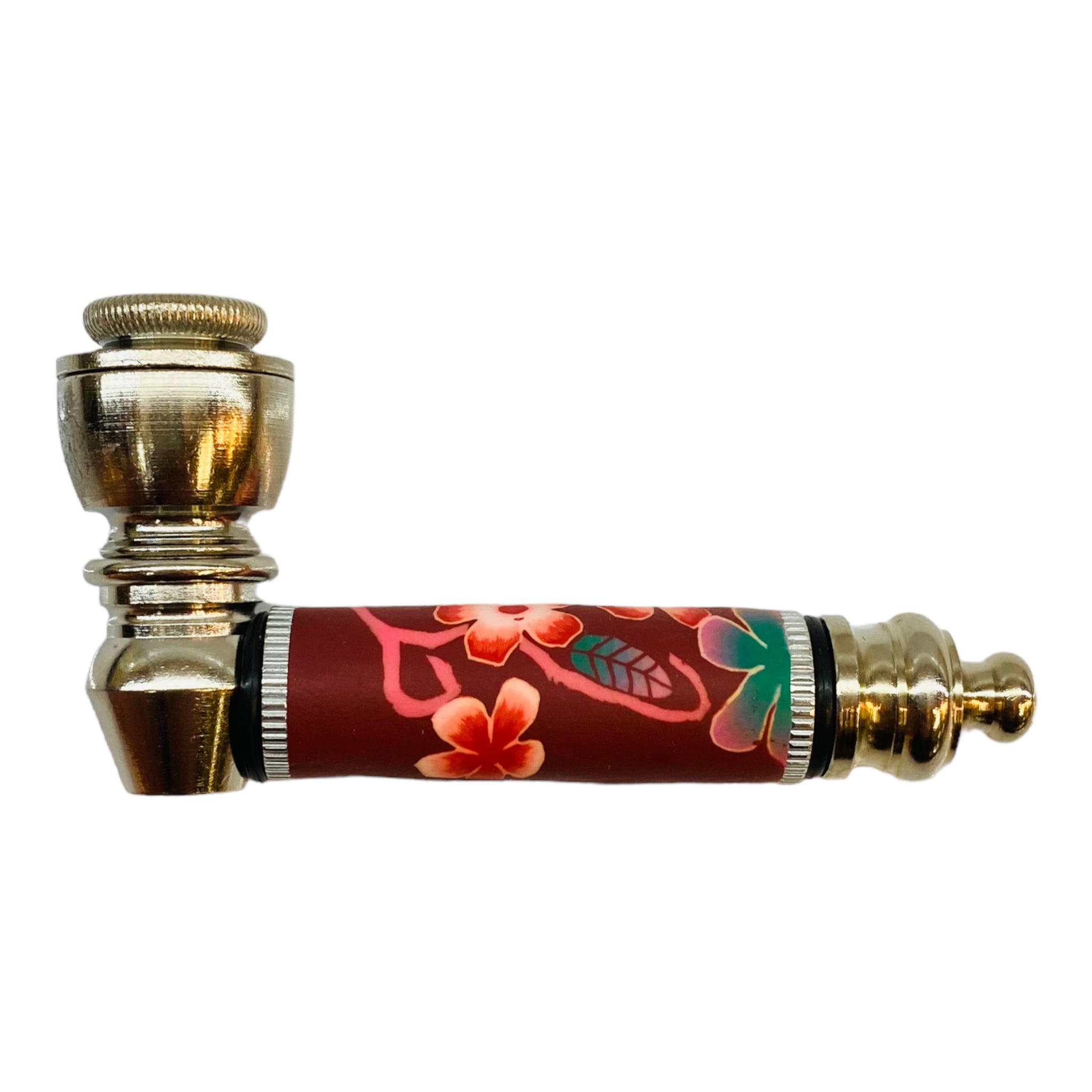 Metal Hand Pipes - Silver Chrome Hand Pipe With Pink Cherry Blossoms