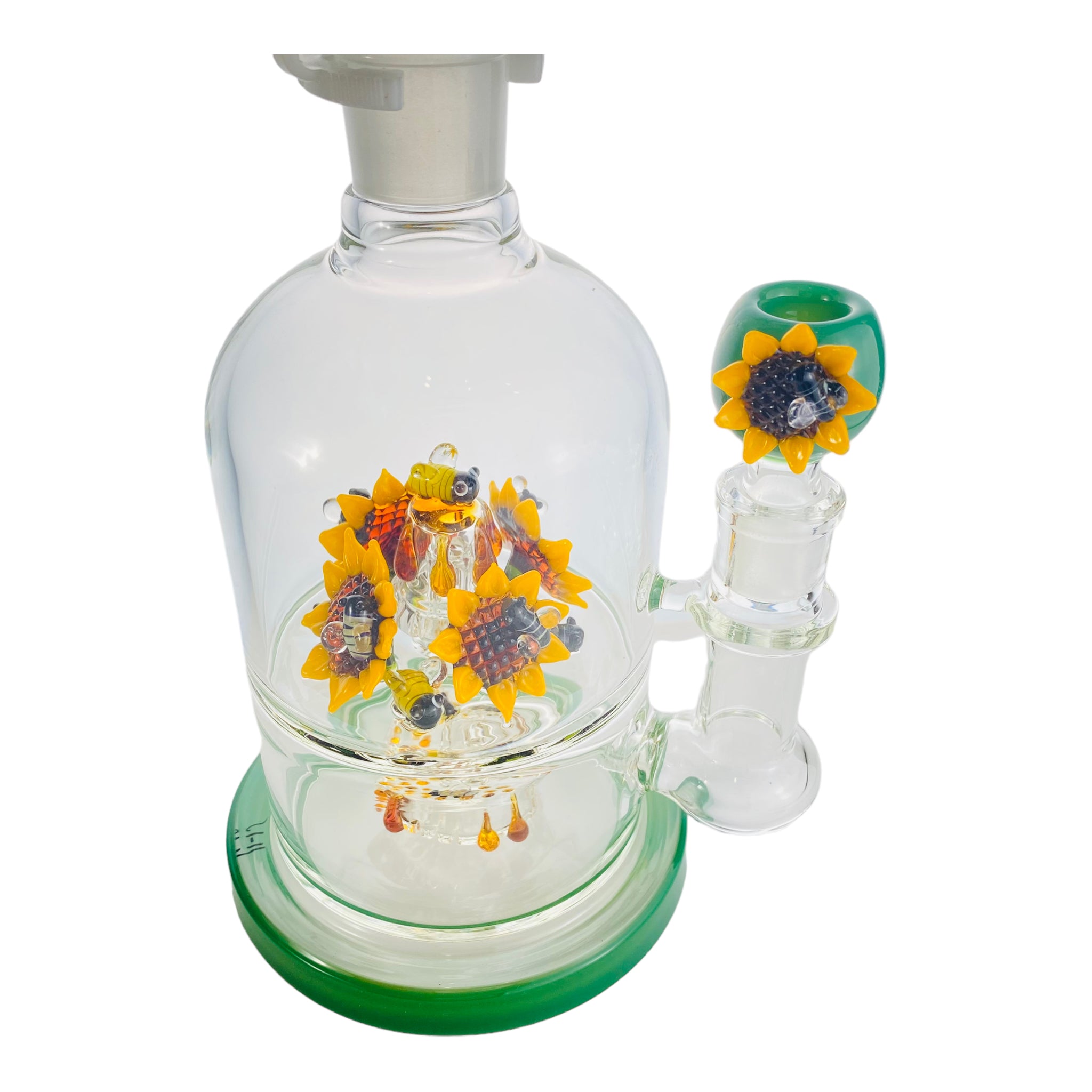 Apollo Glass - Large Sunflower Garden With Bees Glass Bong With Glycerin Freeze Coil Top