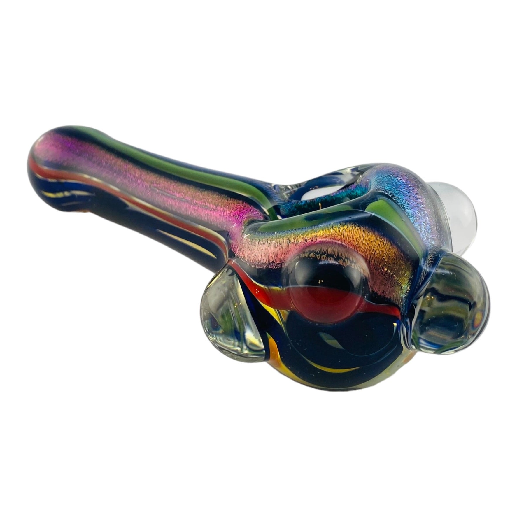 Glass Hand Pipe Inside Out Blue & Purple Dichro Strip With Attacked Marbles