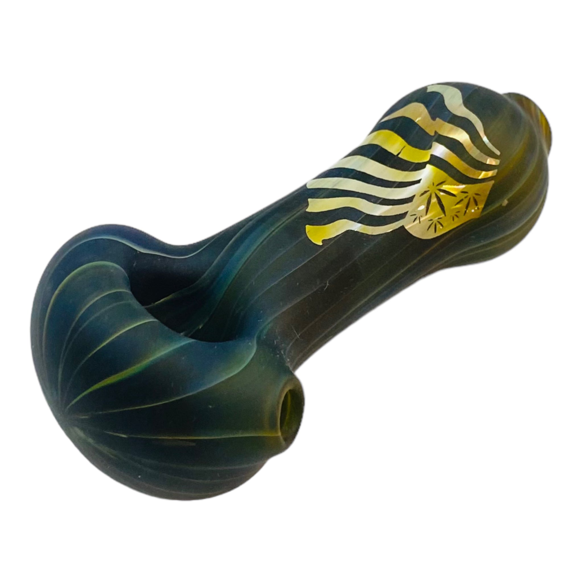 quality Sandblasted Glass Hand Pipe With Gold Weed Flag
