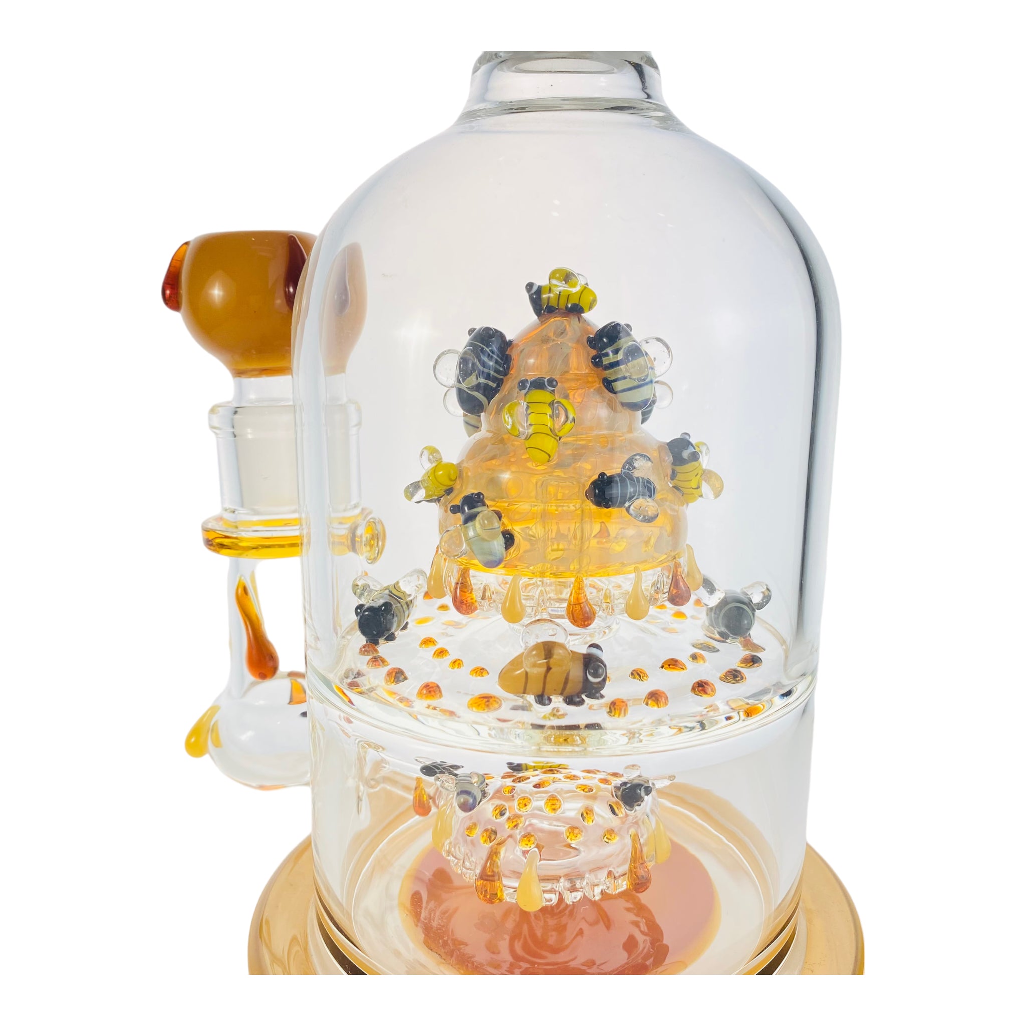 Apollo Glass - Large Honey Oil Drip Beehive Bong With Glycerin Freeze Coil Top