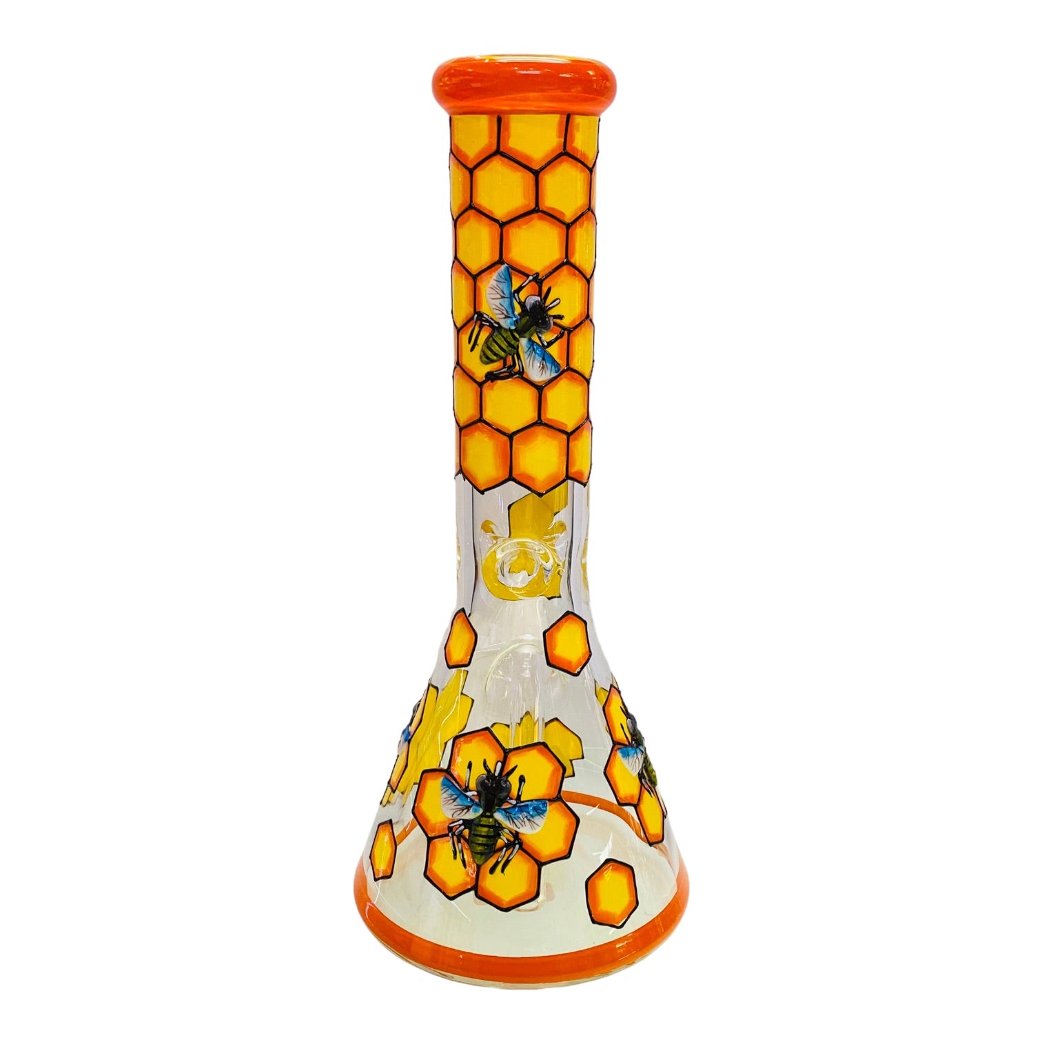 12 Inch Glass Beaker Bong With Bees And Honeycomb 